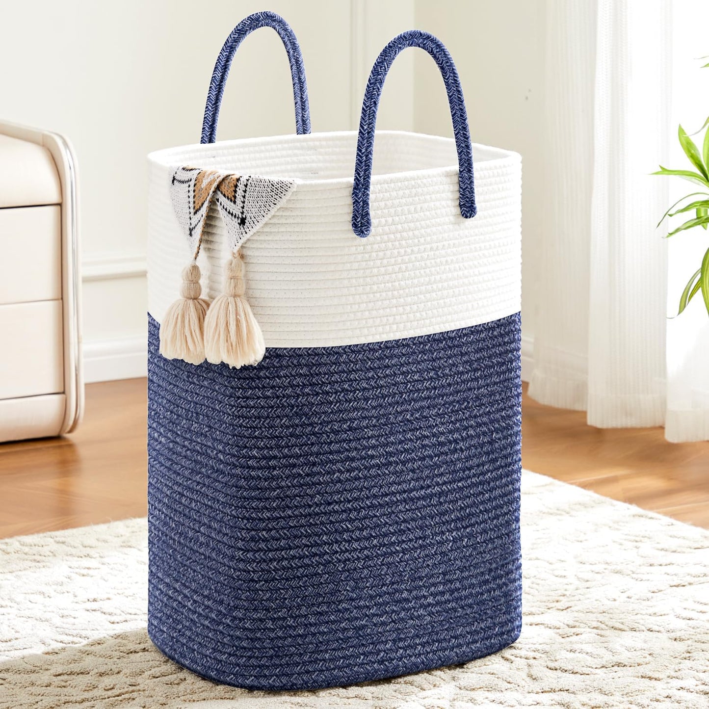 Laundry Basket,Woven Cotton Rope Laundry Hamper,Versatile Storage for Dirty Clothes,Baby Toys,and
