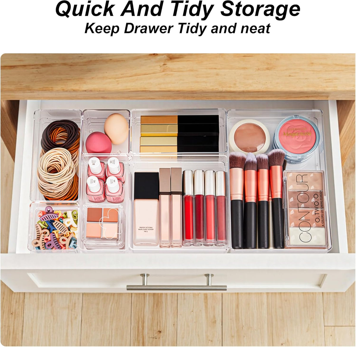 SMARTAKE 7-Piece Drawer Organizer with Non-Slip Silicone Pads, 4-Size Desk Drawer Organizer Trays