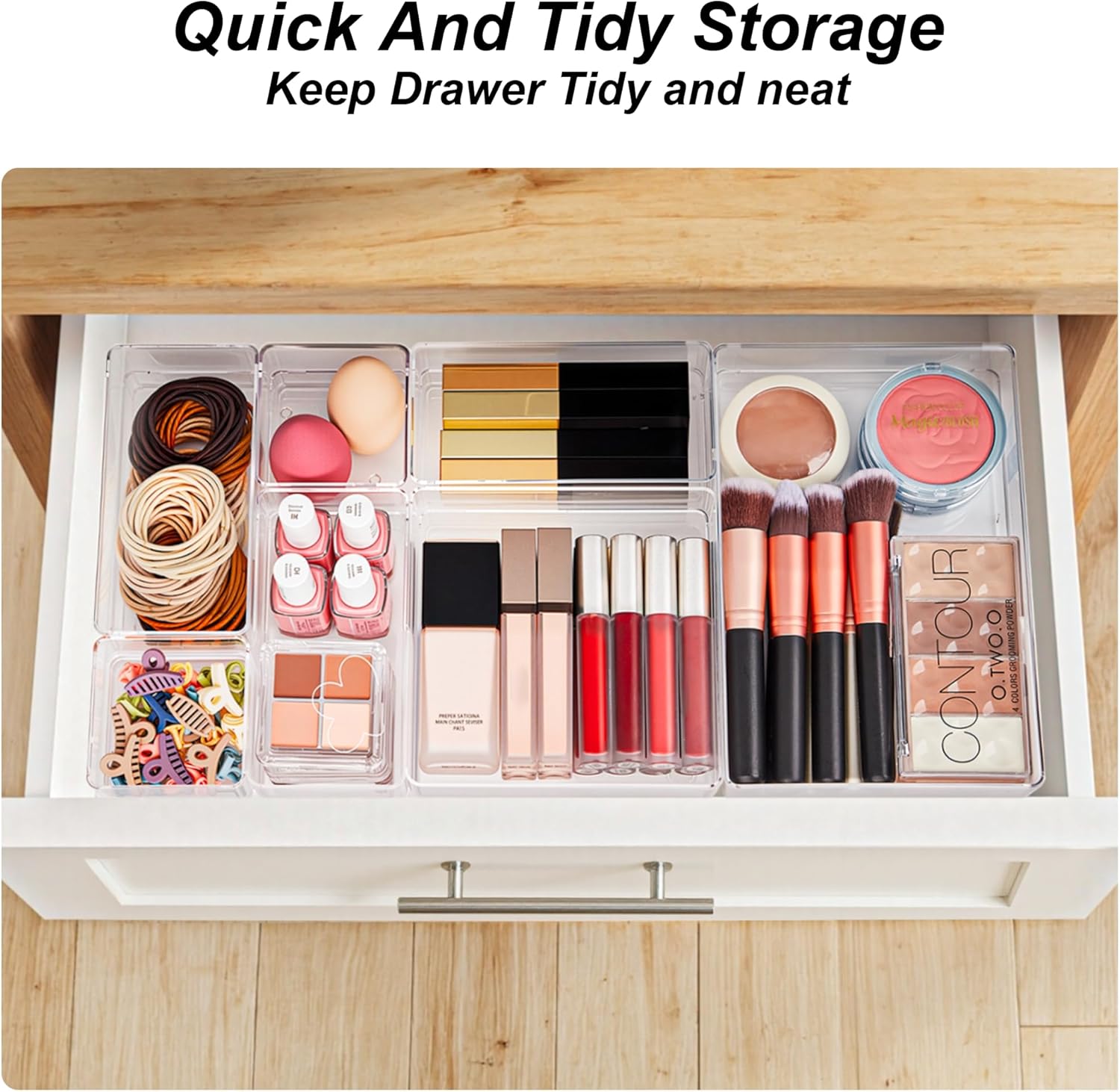 SMARTAKE 7-Piece Drawer Organizer with Non-Slip Silicone Pads, 4-Size Desk Drawer Organizer Trays