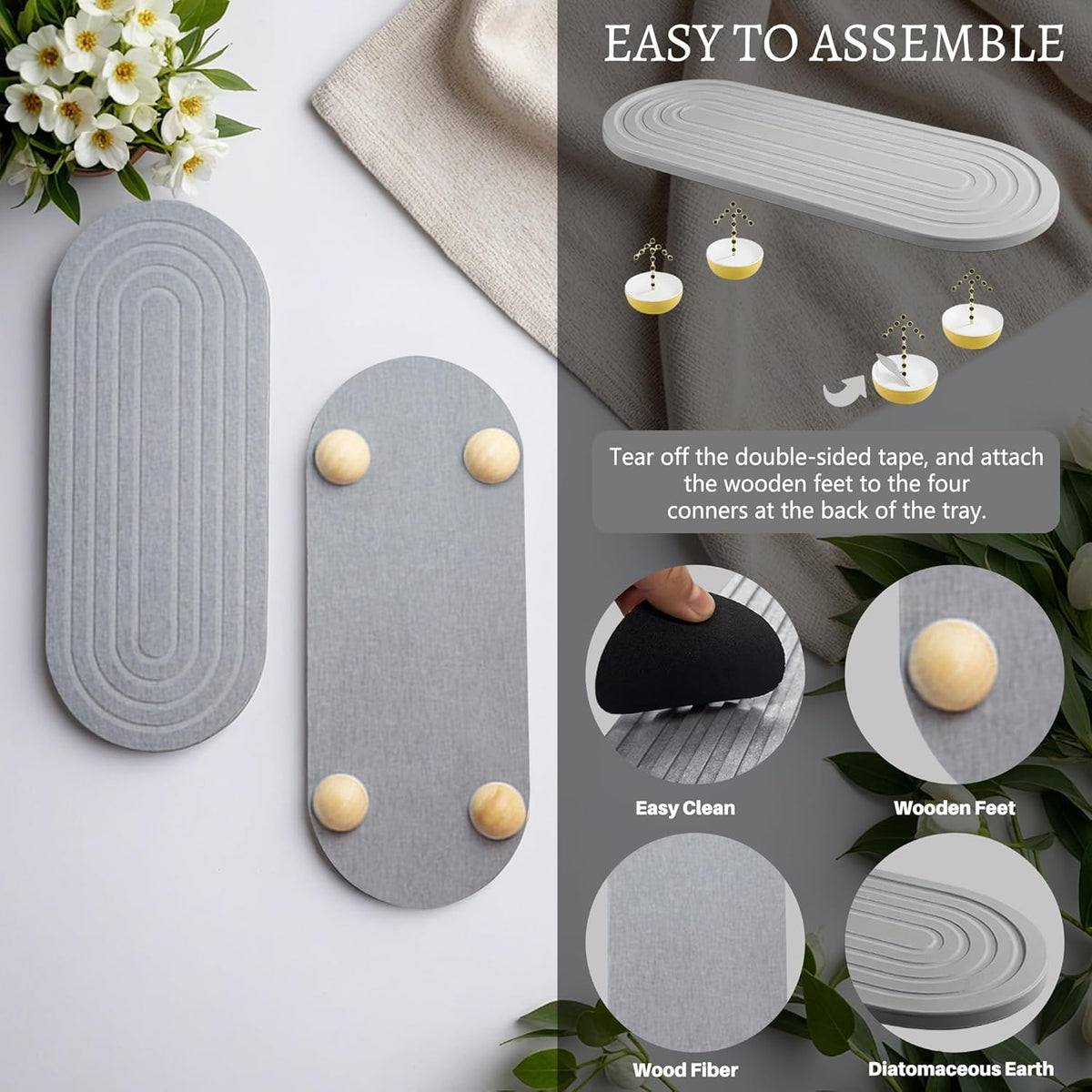 Instant Dry Sink Caddy Organizer, Fast Drying Sink Caddy, Water Absorbing Stone Sponge Holder for
