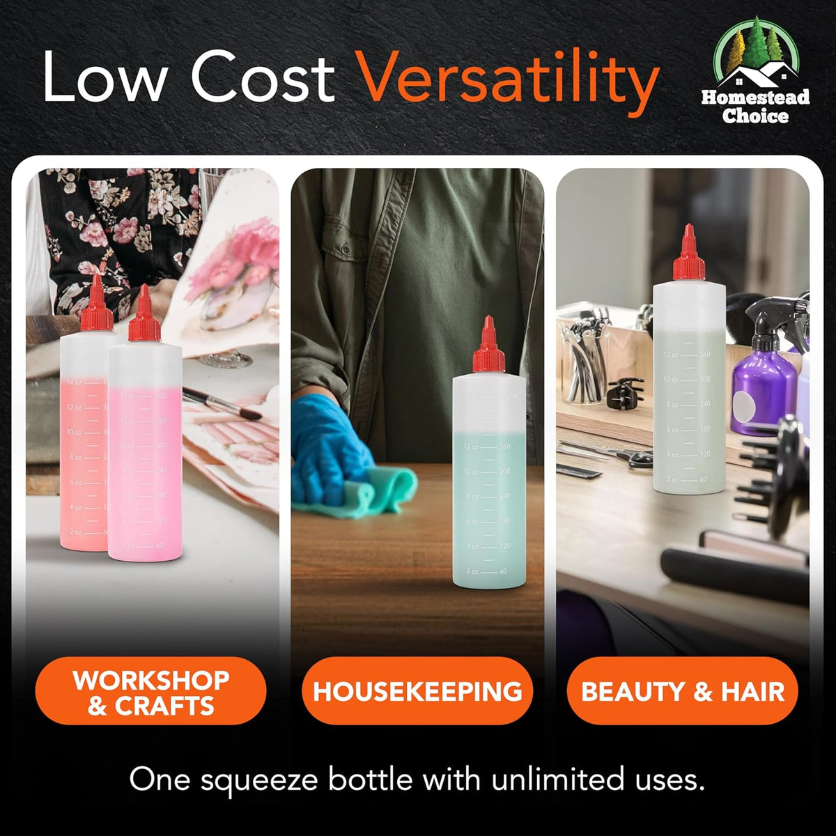 6-pack Plastic Squeeze Bottles for Sauces - 16oz Condiment Squeeze Bottles for Liquids - BPA Free