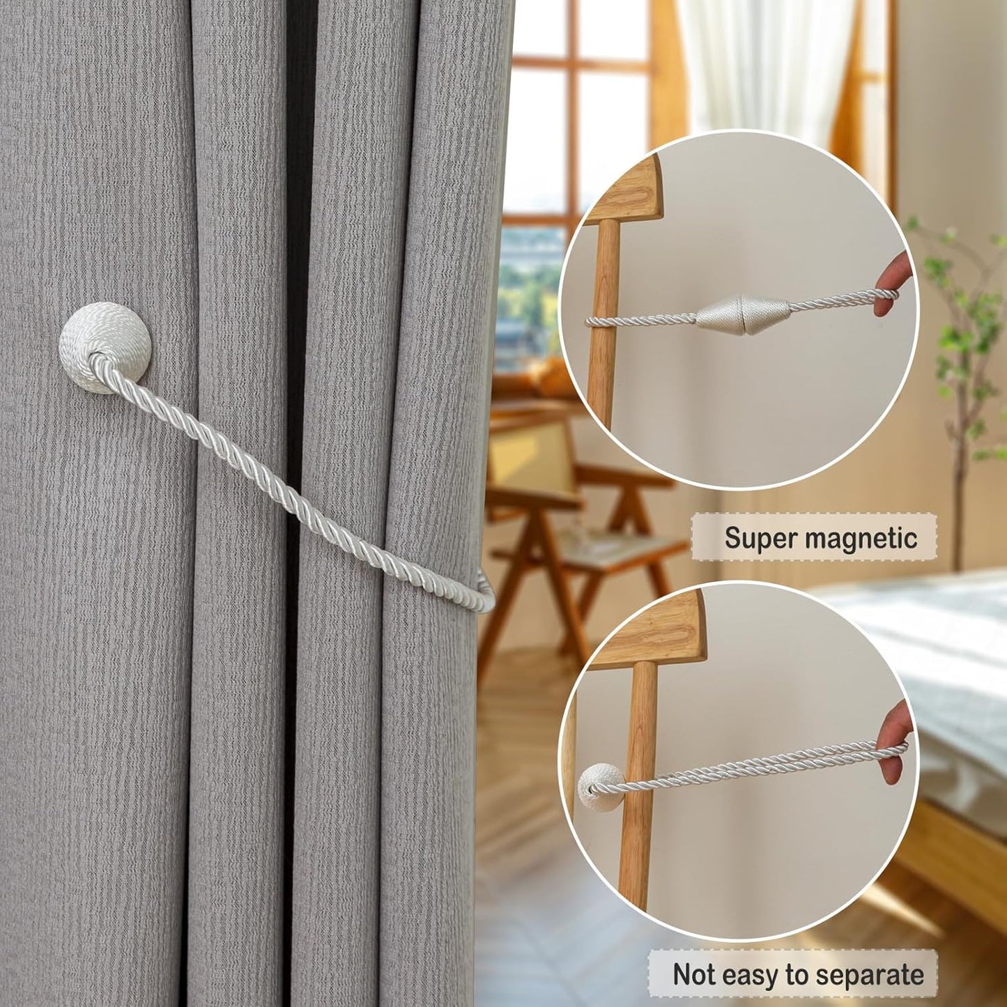 Magnetic Curtain Tiebacks 8 Pack Outdoor Rope Curtain Tie Backs Decorative Window Treatment