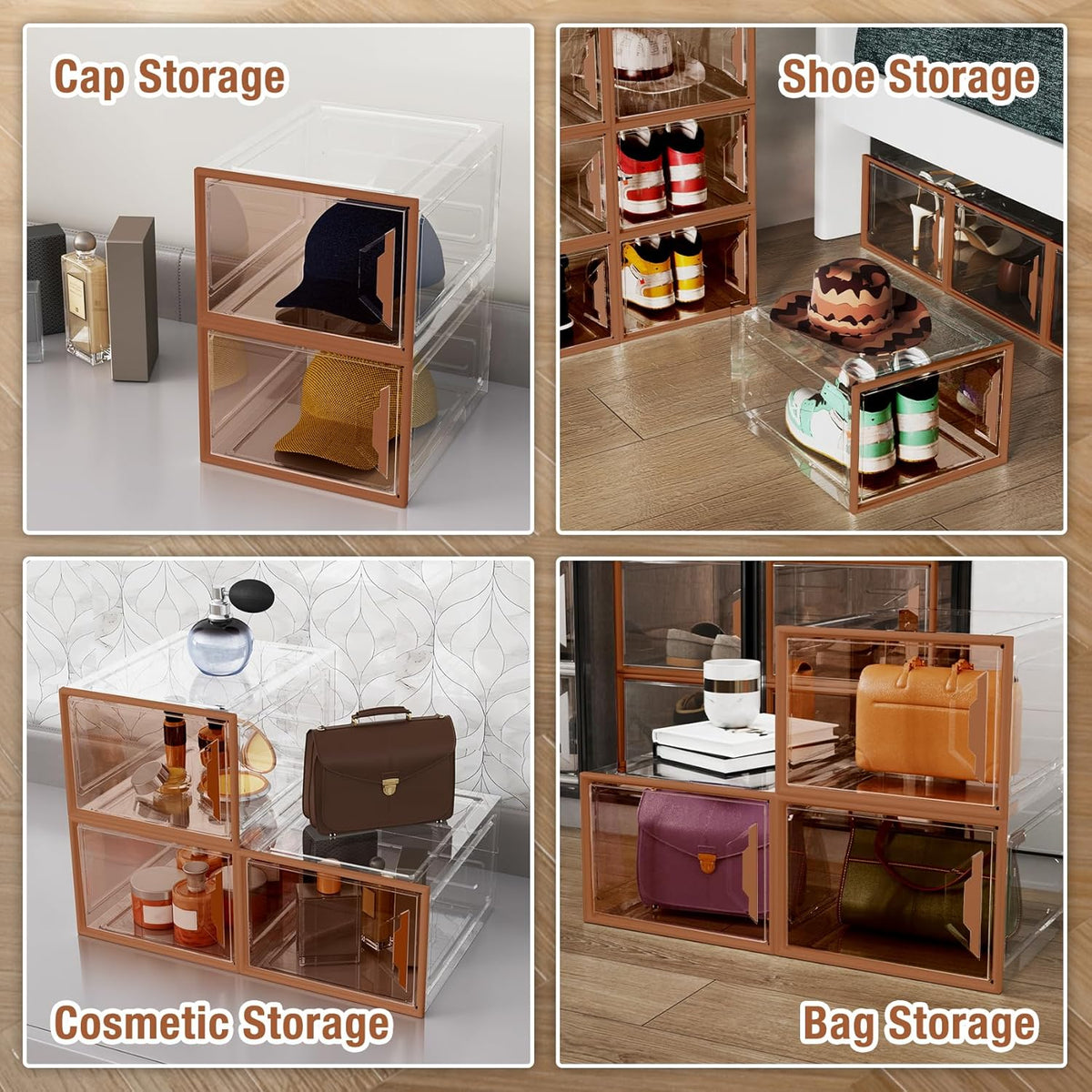 X-Large Stackable Shoe Boxes - Clear Plastic Shoe Storage Boxes with Magnetic Door, Thicken Shoe