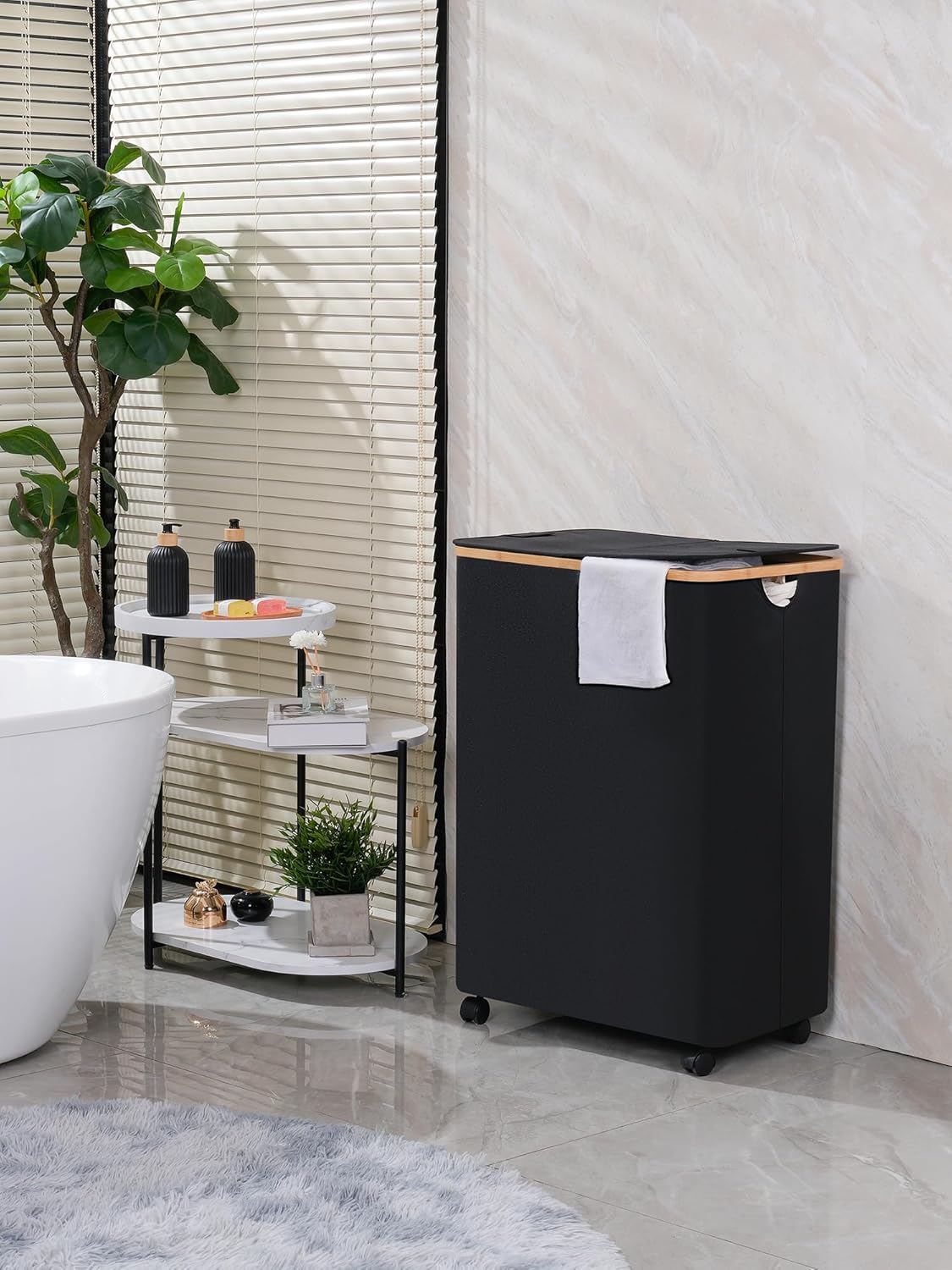 efluky Double Laundry Hamper with Wheels, Divided Laundry Hamper with Removable Bags, 2 Section