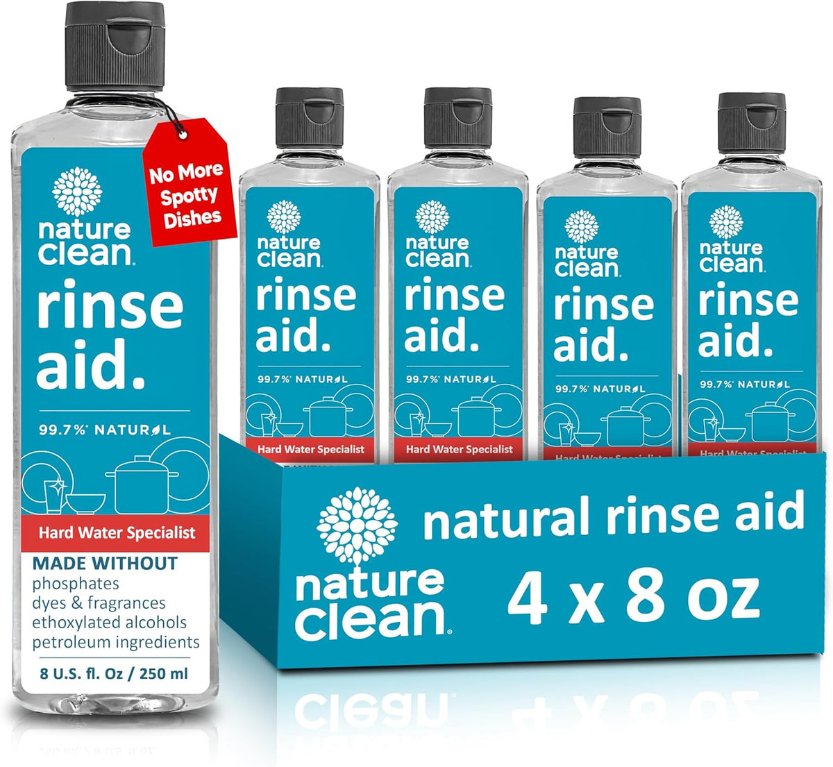 Nature Clean All Natural Dishwasher Rinse Aid Cleaner, Liquid Dishwasher Rinse Agent for Spot-Free