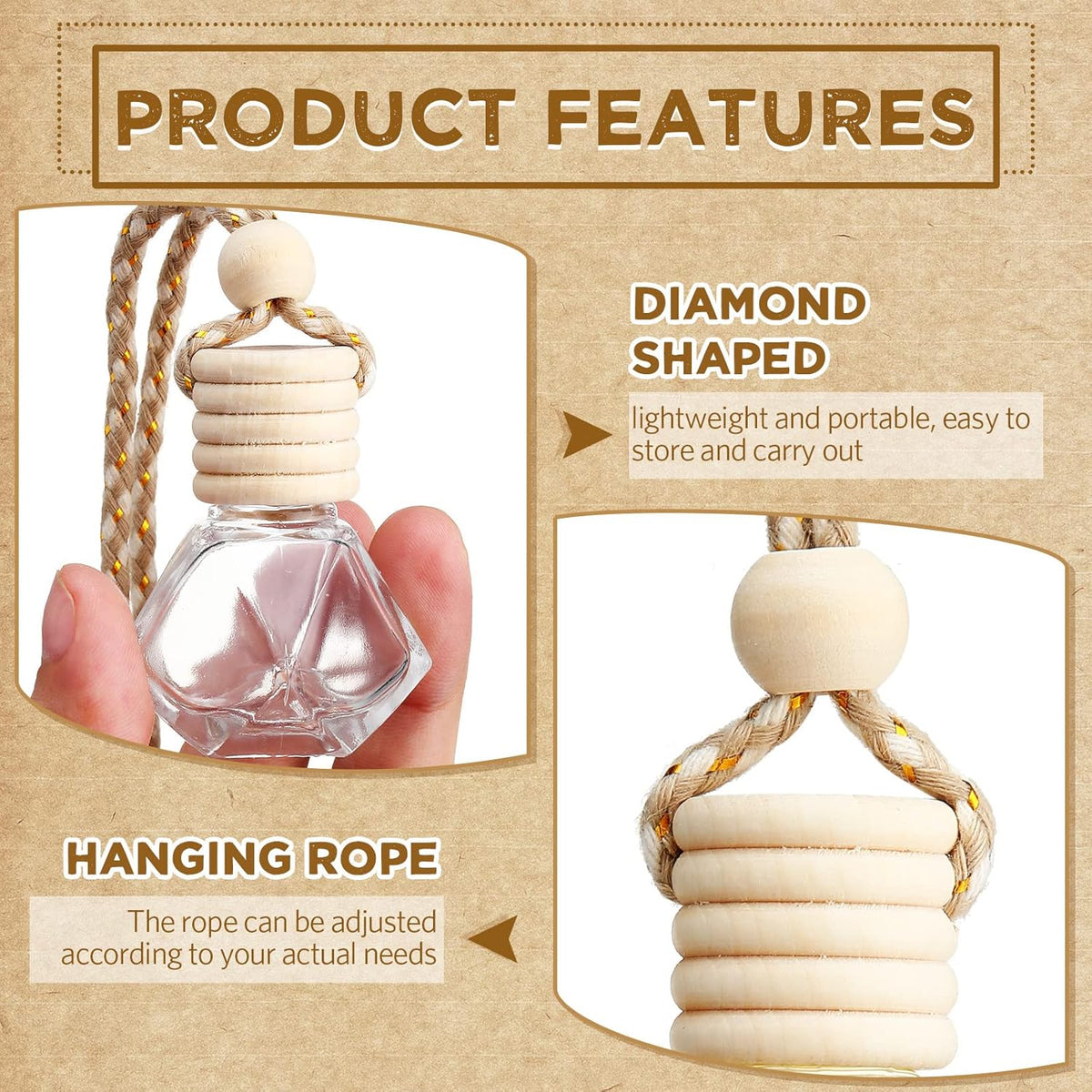 BBTO 50 Pcs Hanging Car Air Freshener Car Diffuser Bottles Empty Glass Perfume Bottle Freshener
