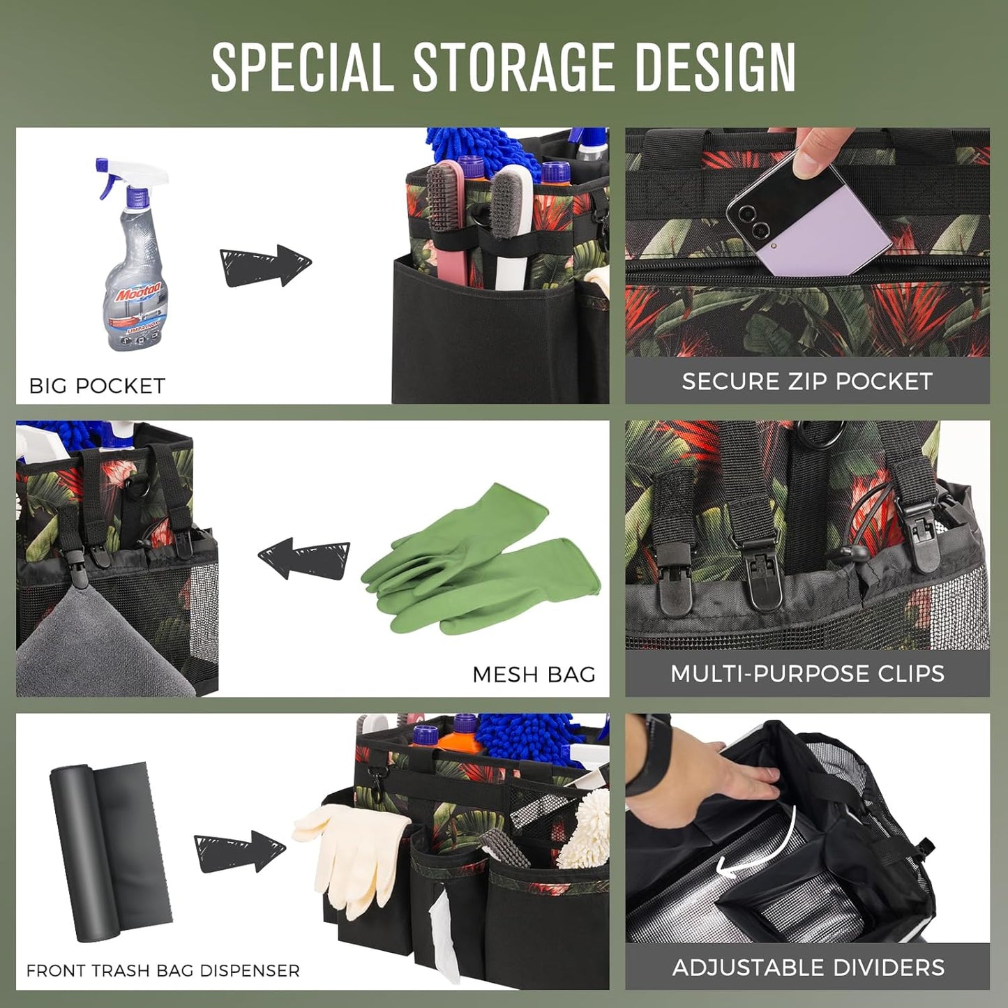 Wearable Cleaning Caddy, Cleaning Caddy Supplies Organizer with Handle & Shoulder Straps for