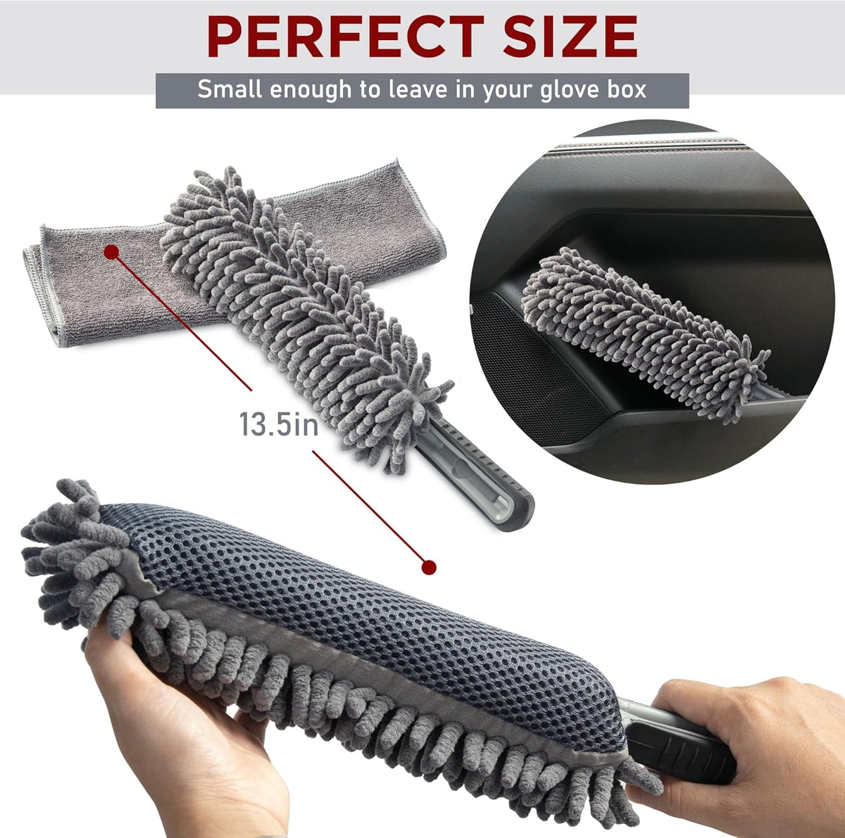 TAKAVU Car Duster Interior - Double-Sided Microfiber with Comfort Handle - Lint & Scratch-Free