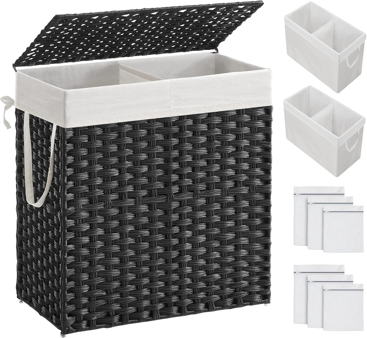 SONGMICS Laundry Hamper with Lid, 110L Clothes Hamper with 2 Removable Liner Bags, 6 Mesh Bags