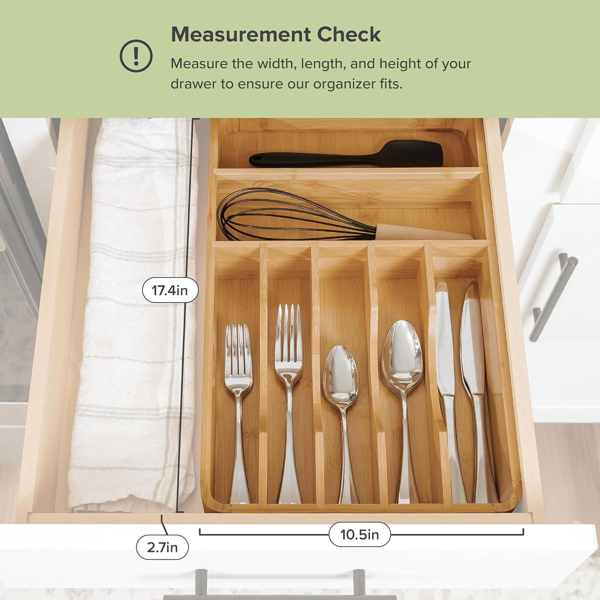 KitchenEdge Silverware Organizer - Cutlery, Flatware, and Utensil Holder for Kitchen Drawers, Fixed