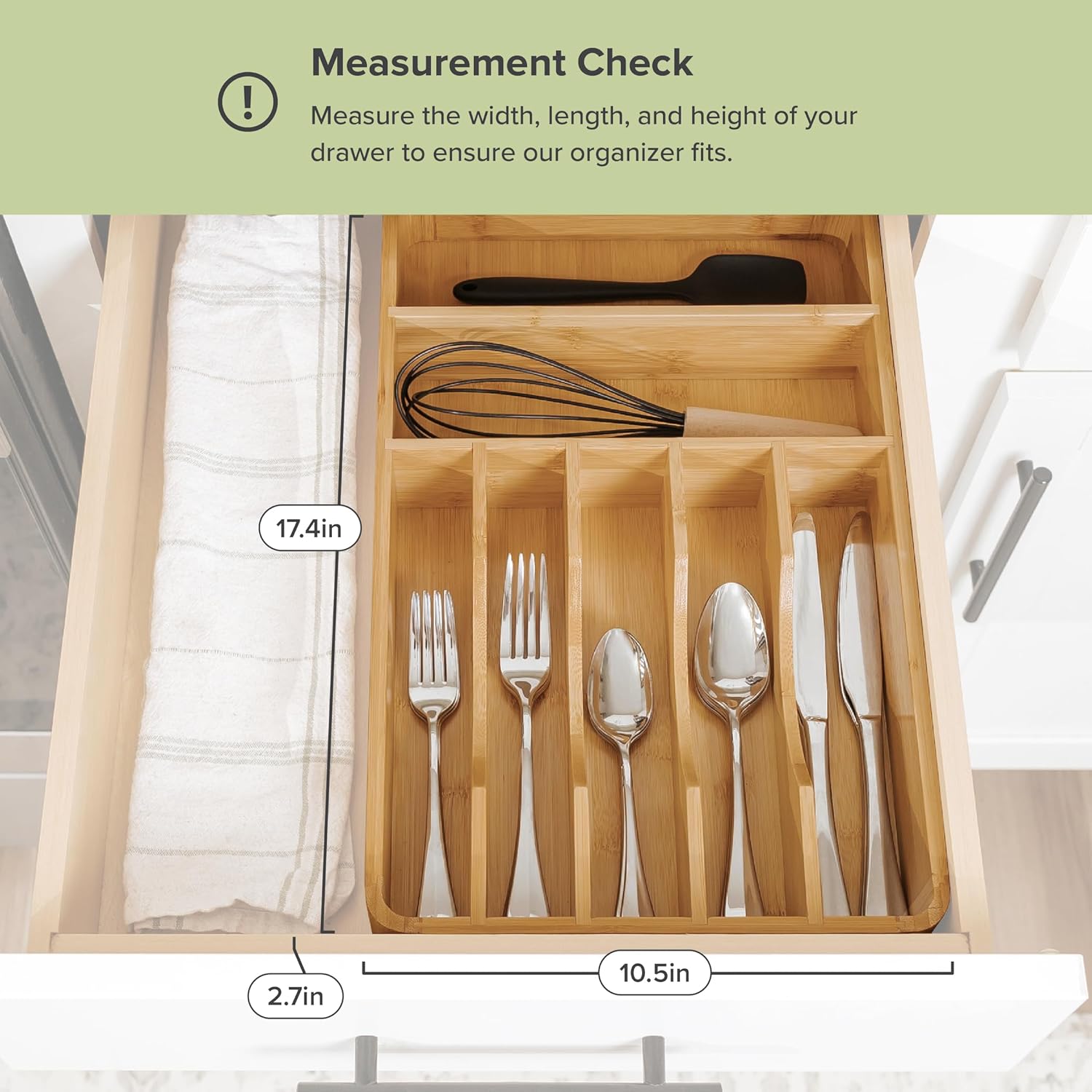 KitchenEdge Silverware Organizer - Cutlery, Flatware, and Utensil Holder for Kitchen Drawers, Fixed