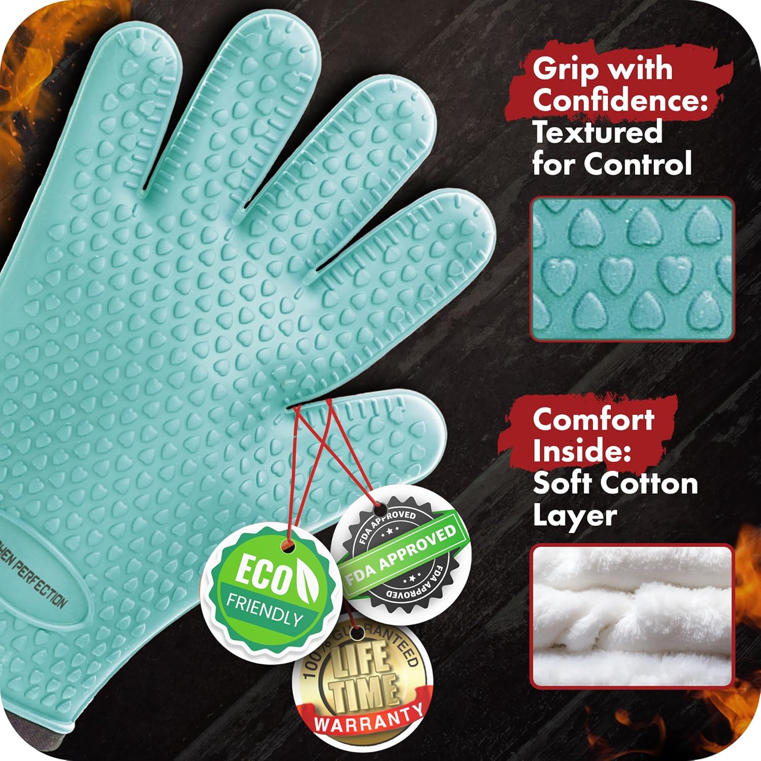 KITCHEN PERFECTION XL Silicone Smoker Oven Gloves -Extreme Heat Resistant BBQ Gloves -Handle Hot