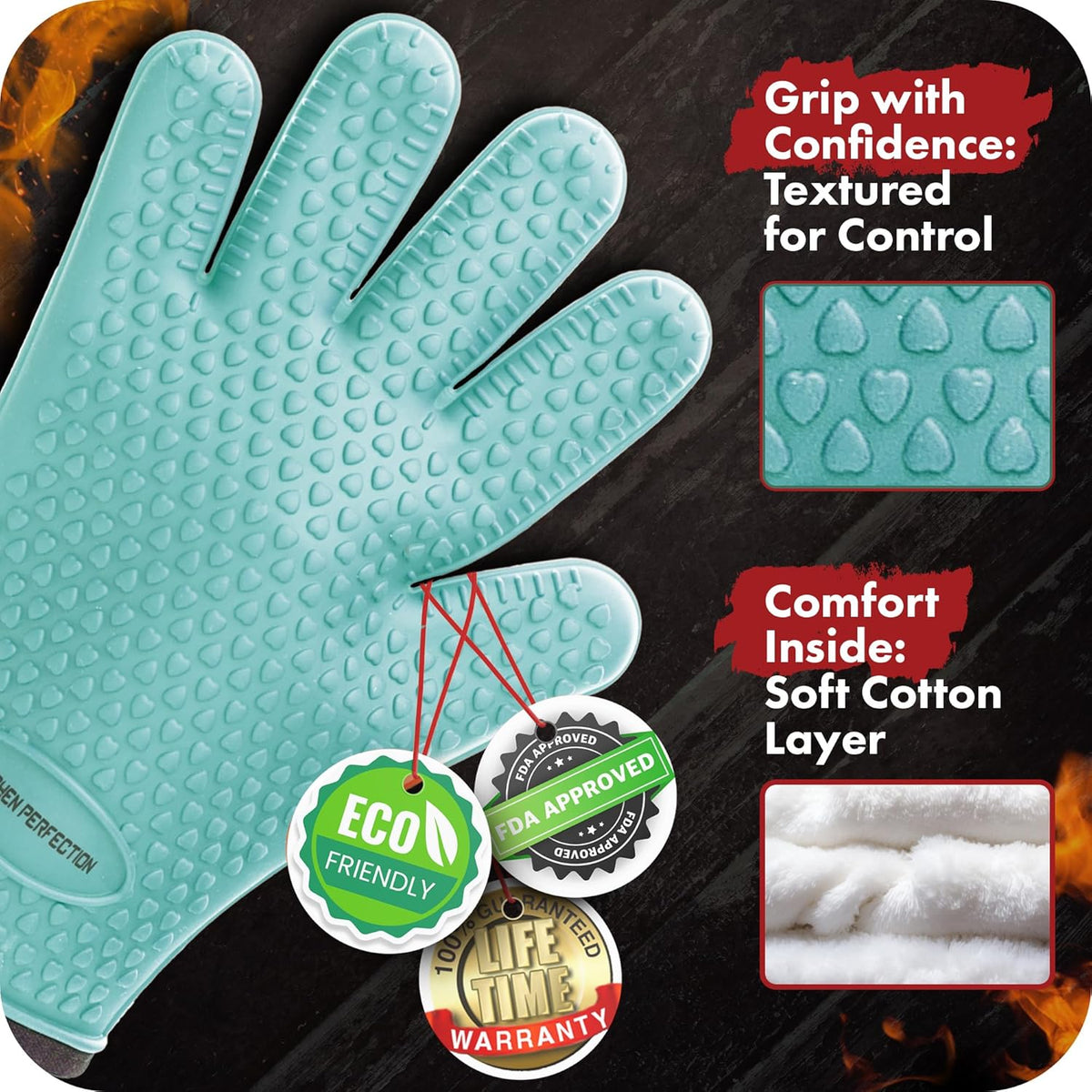 KITCHEN PERFECTION Silicone Smoker Oven Gloves -Extreme Heat Resistant BBQ Gloves -Handle Hot Food
