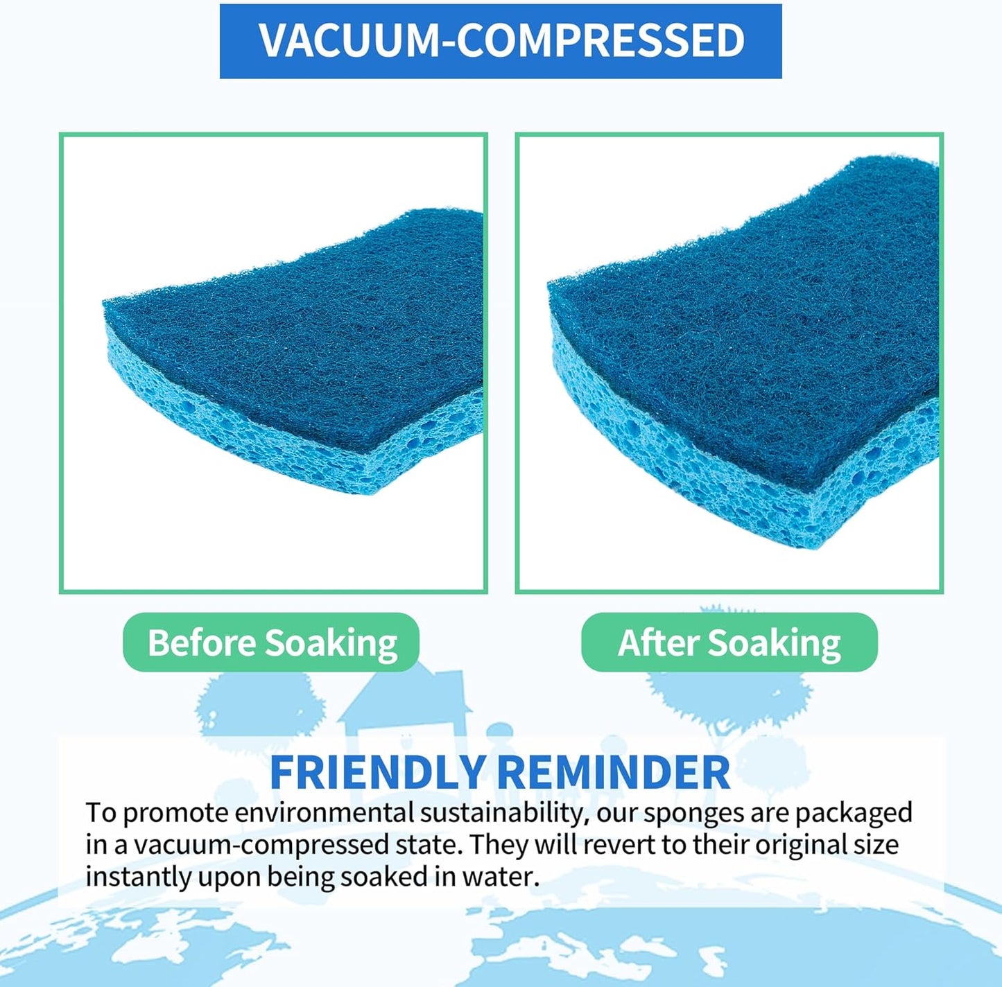 HOMERHYME Non-Scratch Cellulose Scrub Sponges 24 Pack, Kitchen Sponge with Double-Side & Ergonomic
