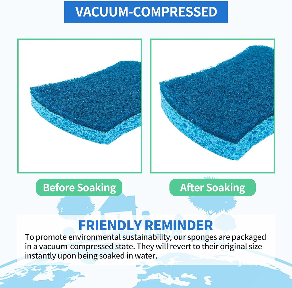 HOMERHYME Non-Scratch Cellulose Scrub Sponges 24 Pack, Kitchen Sponge with Double-Side & Ergonomic