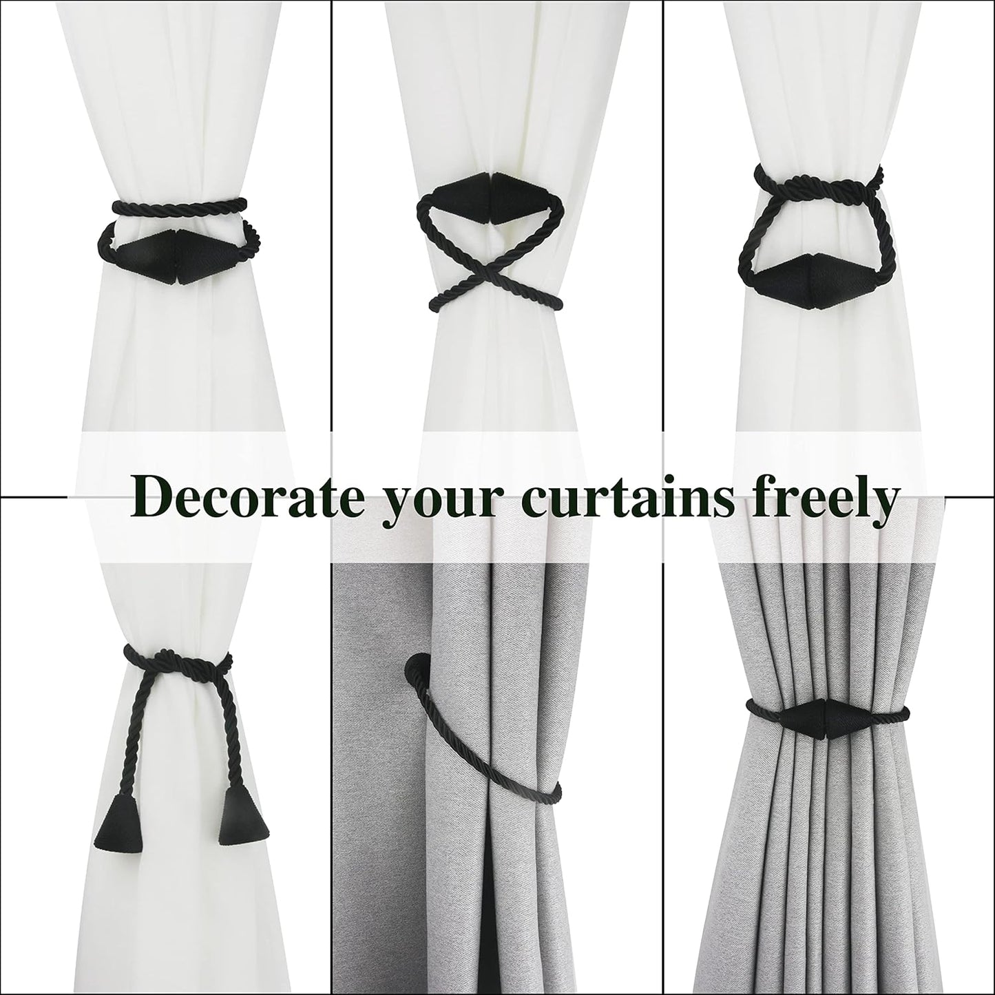 2 Pack Magnetic Curtain Tiebacks Rope Modern Handmade Curtain Tie Backs Decorative Drapes Weave