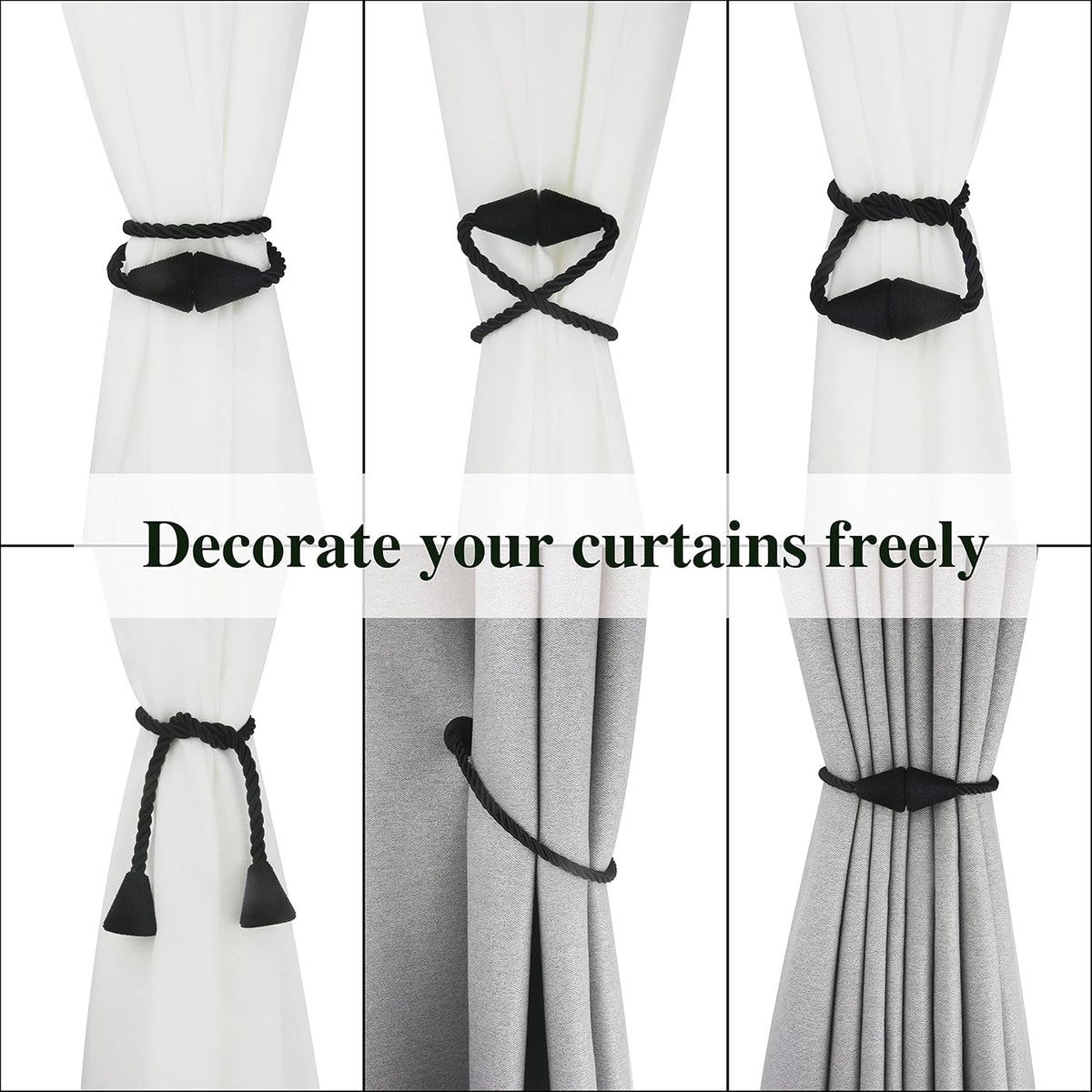 4 Pack Magnetic Curtain Tiebacks Rope Modern Handmade Curtain Tie Backs Decorative Drapes Weave