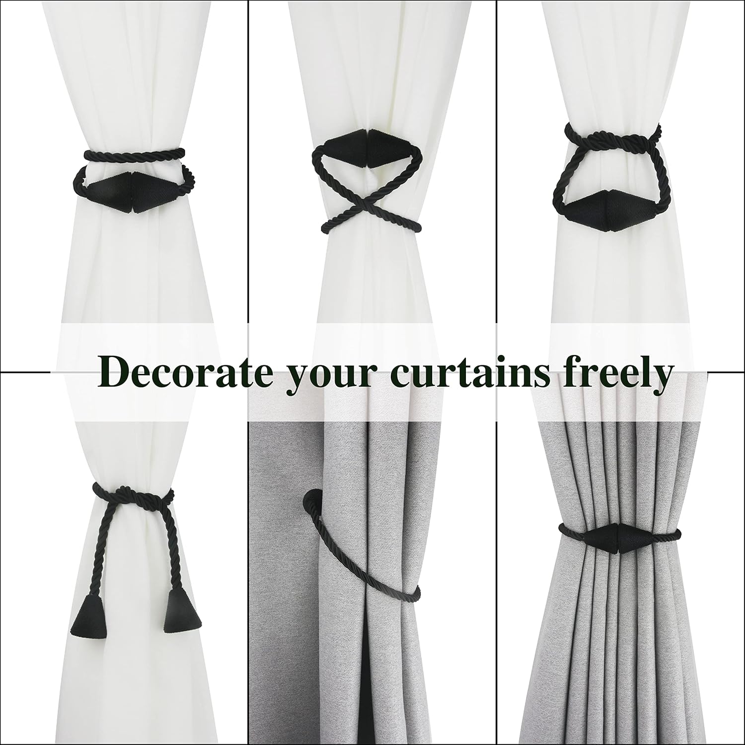 6 Pack Magnetic Curtain Tiebacks Rope Modern Handmade Curtain Tie Backs Decorative Drapes Weave