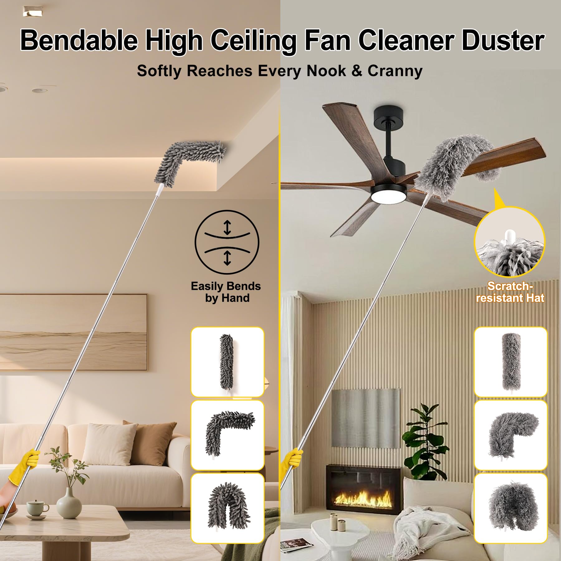 Tiumso Microfiber Feather Duster 5-in-1 Kit, Dusters for Cleaning, Duster with Extension Pole 100