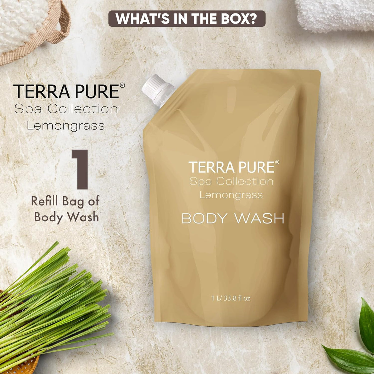 Terra Pure Spa Collection 1 Liter Body Wash Refill Bag For Soap Dispensers | Bulk Toiletries for