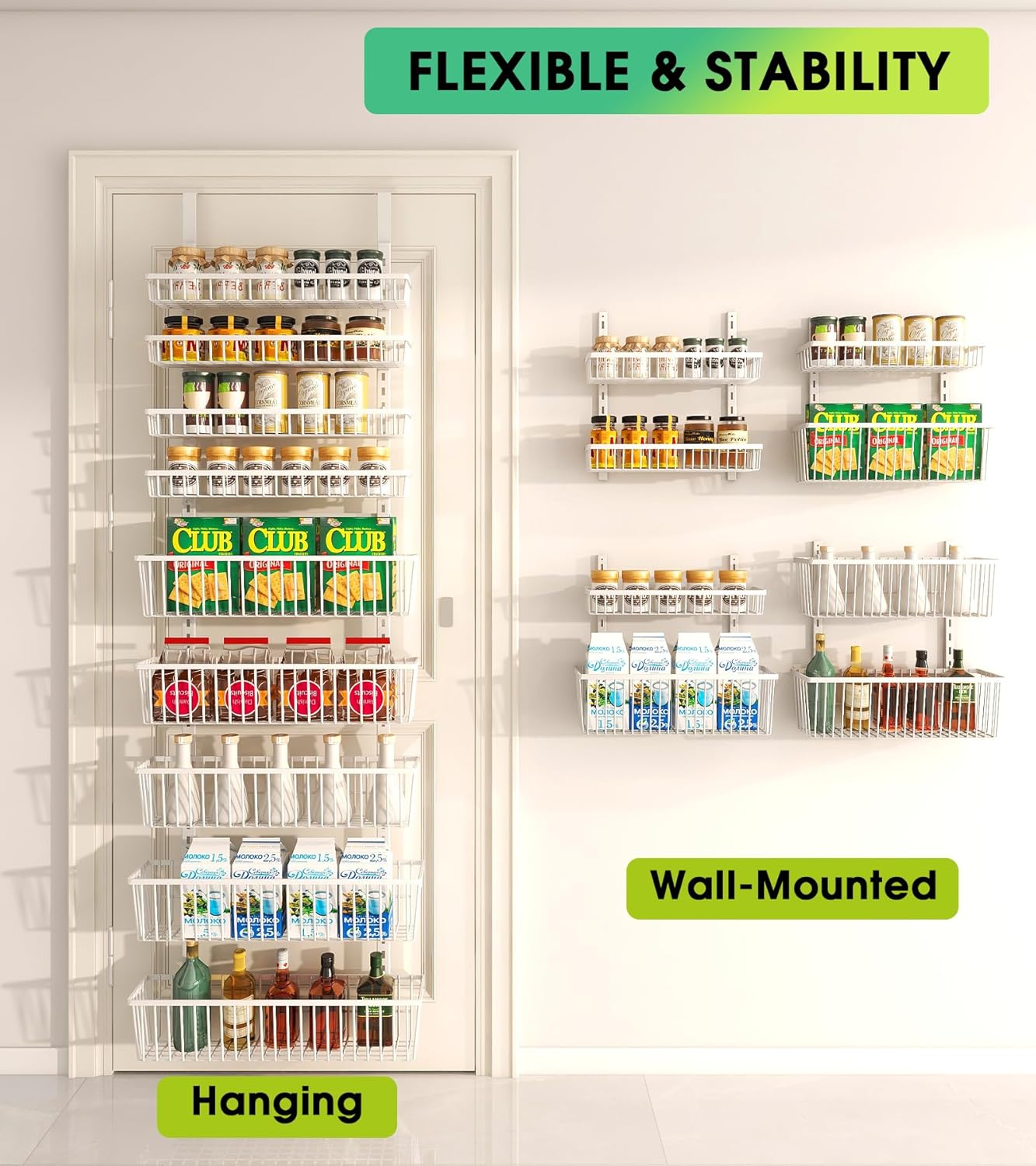 White 9-Tier Over The Door Pantry Organizer, Pantry Organization and Storage, Deep Baskets Hanging