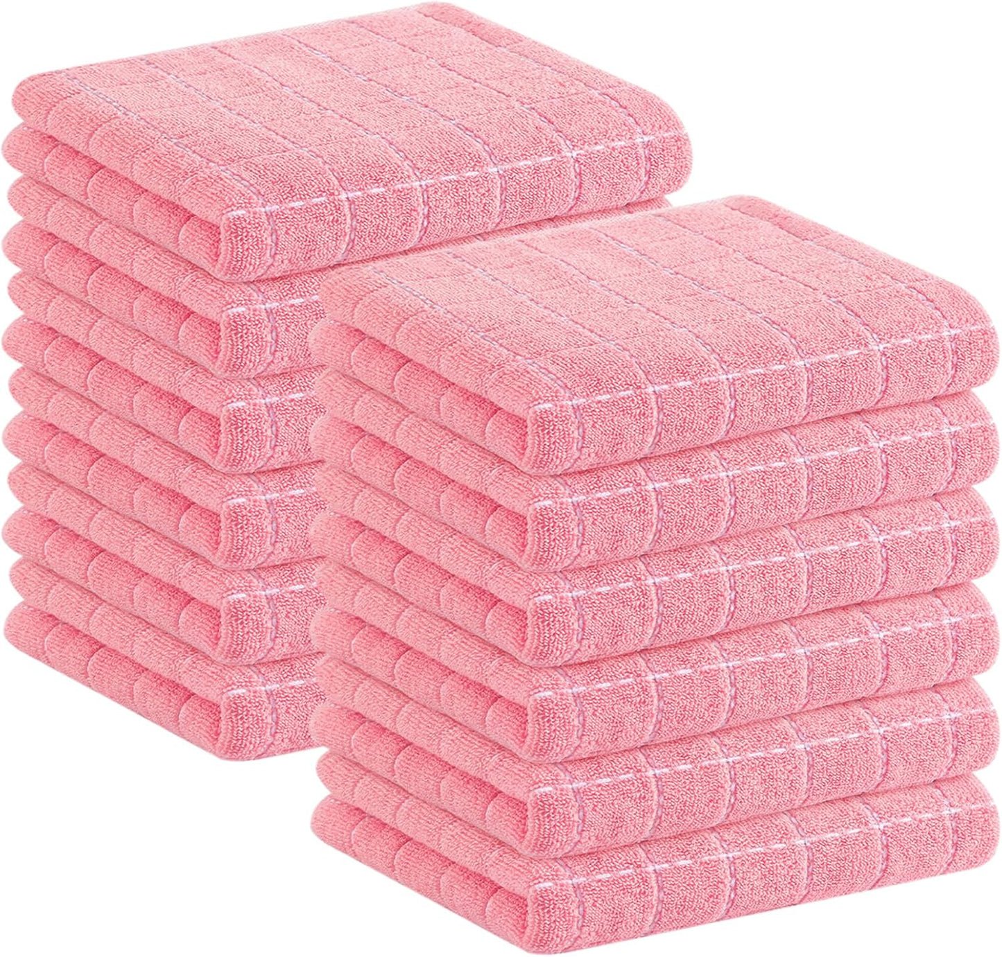 Homaxy 100% Cotton Terry Kitchen Towels(Pink, 13 x 28 inches), Checkered Designed, Soft and Super