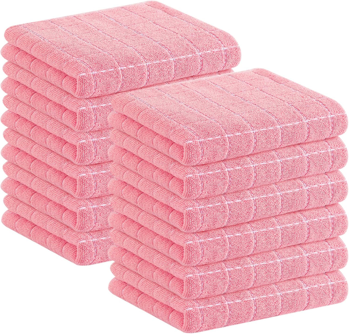 Homaxy 100% Cotton Terry Kitchen Towels(Pink, 13 x 28 inches), Checkered Designed, Soft and Super