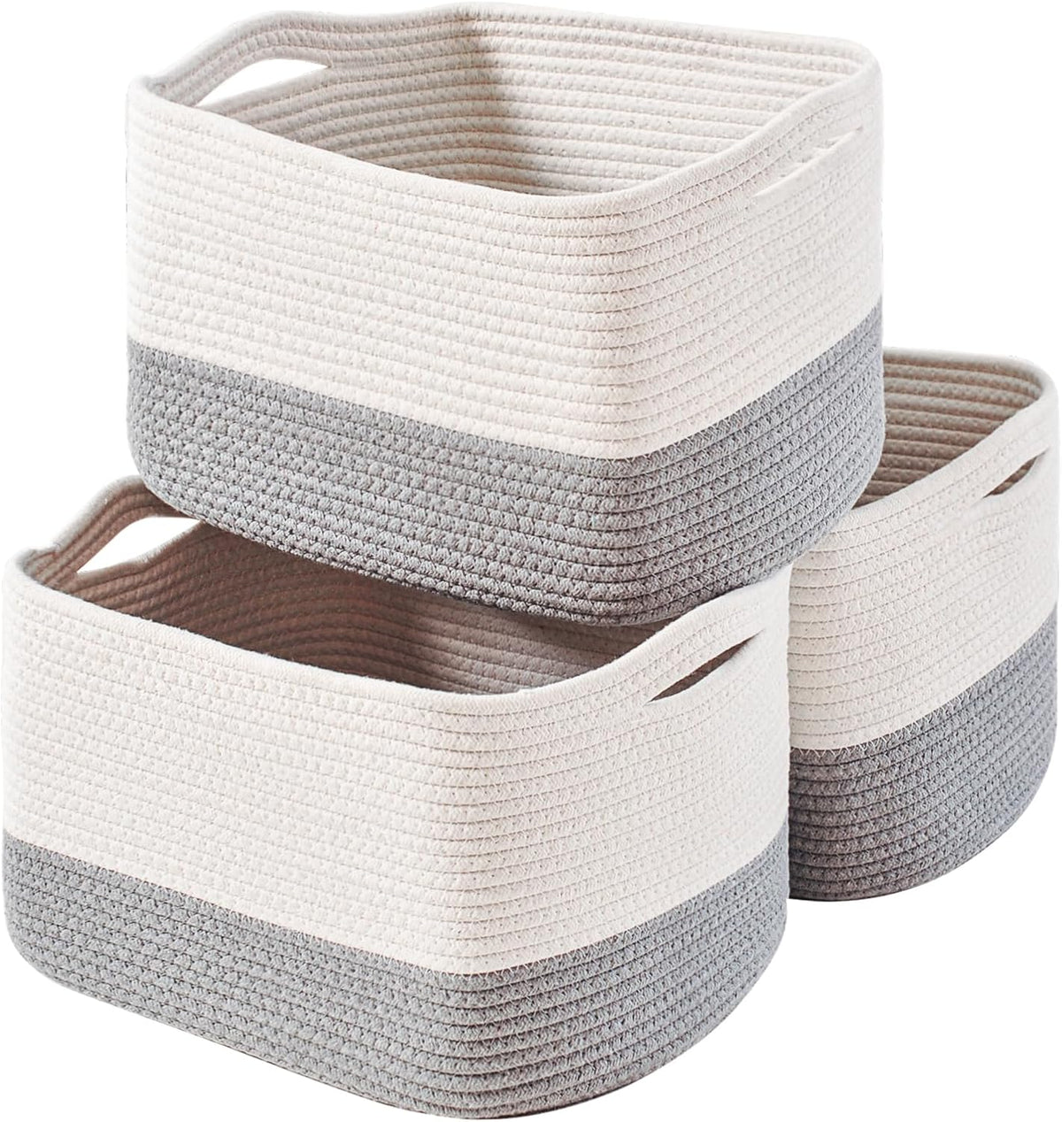 Storage Baskets for Organizing Shelves, Woven Cotton Rope Bins for Baby Nursery Organization, Book