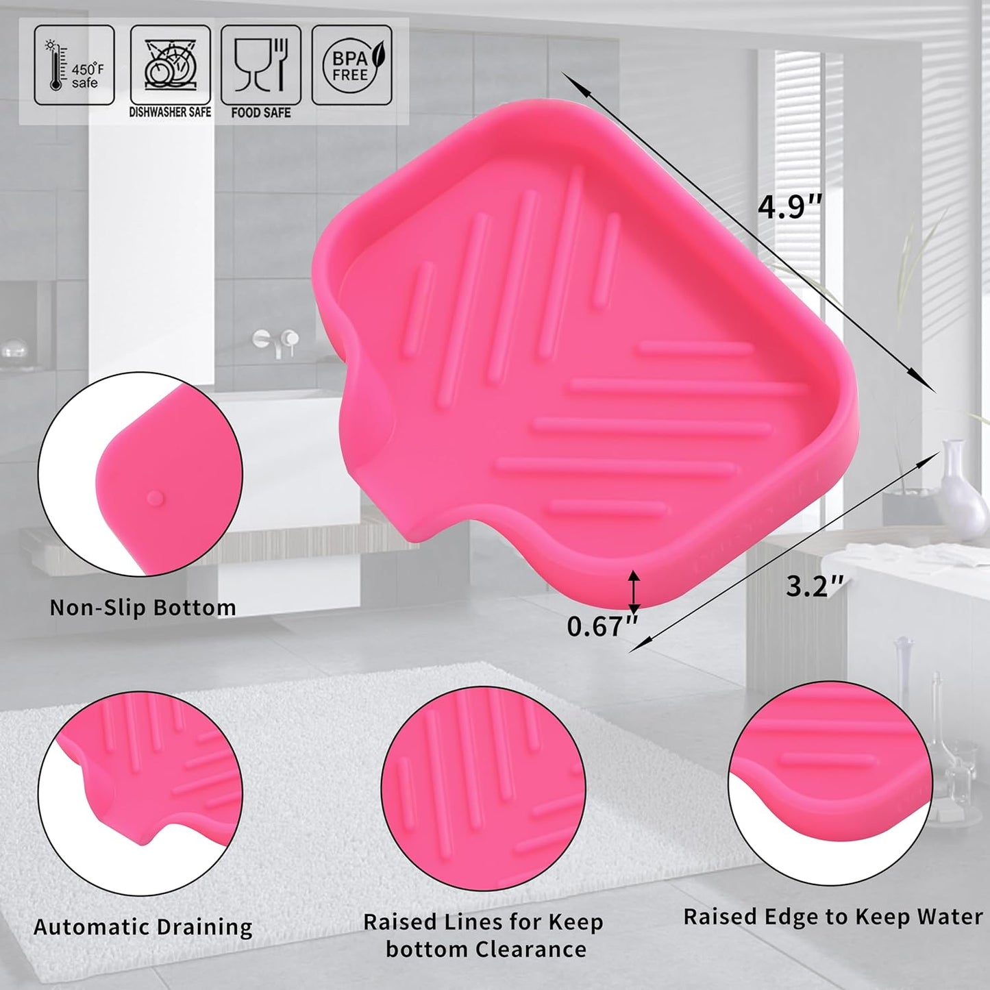 Silicone Bathroom Soap Dishes with Drain Spout-Bathroom and Kitchen Sink Organizer,Sponge