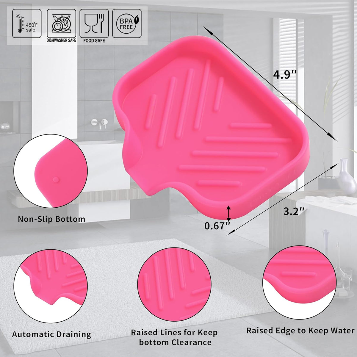 Silicone Bathroom Soap Dishes with Drain Spout-Bathroom and Kitchen Sink Organizer,Sponge