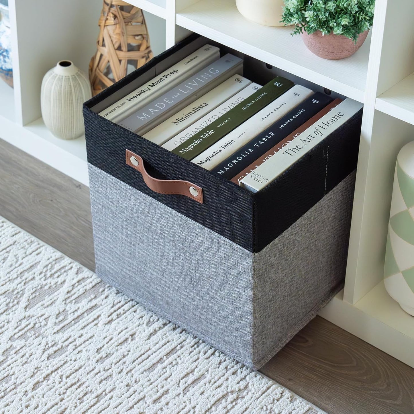 OrganiHaus 12x12 Fabric Storage Bins - Set of 4, Cube Fabric Organizer Bins with Vegan Handles