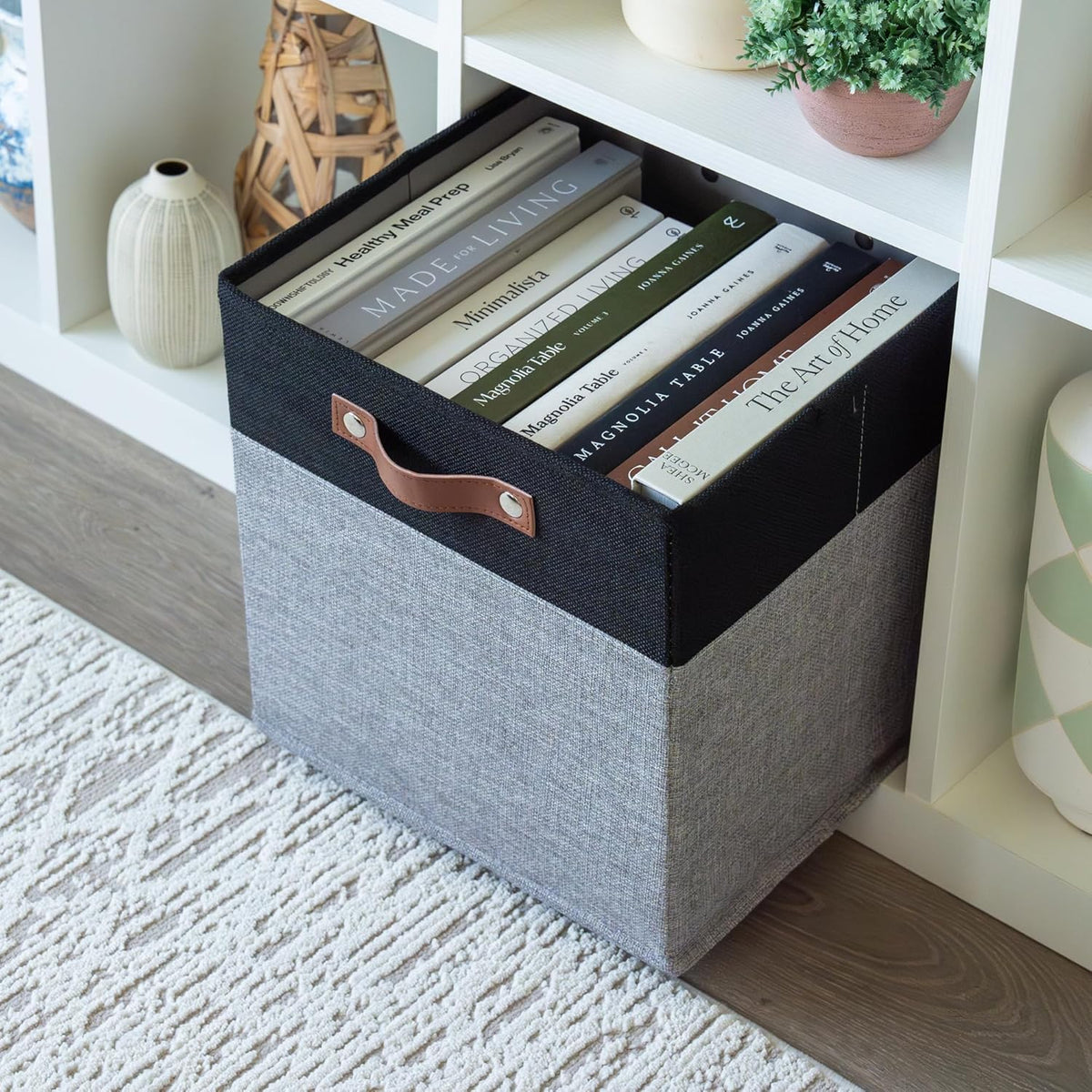 OrganiHaus 12x12 Fabric Storage Bins - Set of 4, Cube Fabric Organizer Bins with Vegan Handles
