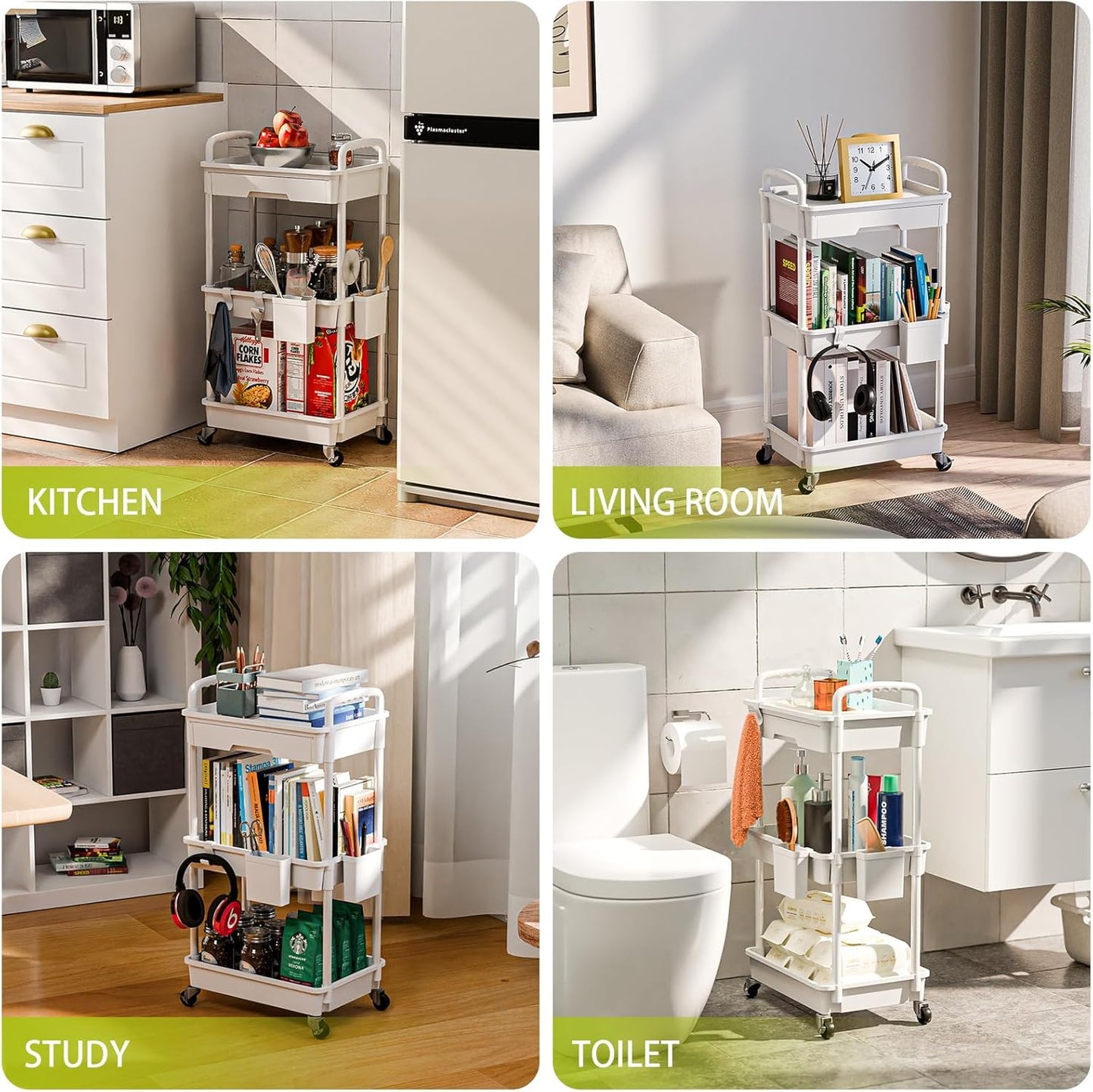 3 Tier Rolling Cart Organizer,Laundry Room Bathroom Organizers and Storage Office Shelves Mobile