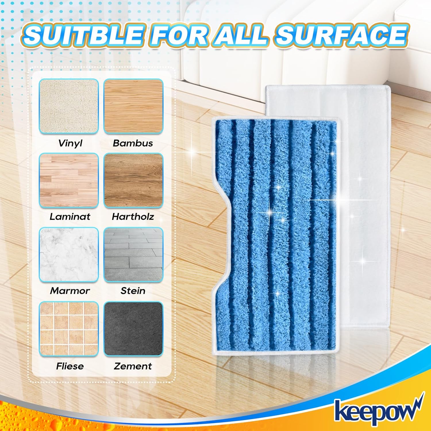 KEEPOW Reusable Mop Pads Refills, Replacement Pads Compatible with Shark Vac Mop VM252 VM200 VC205