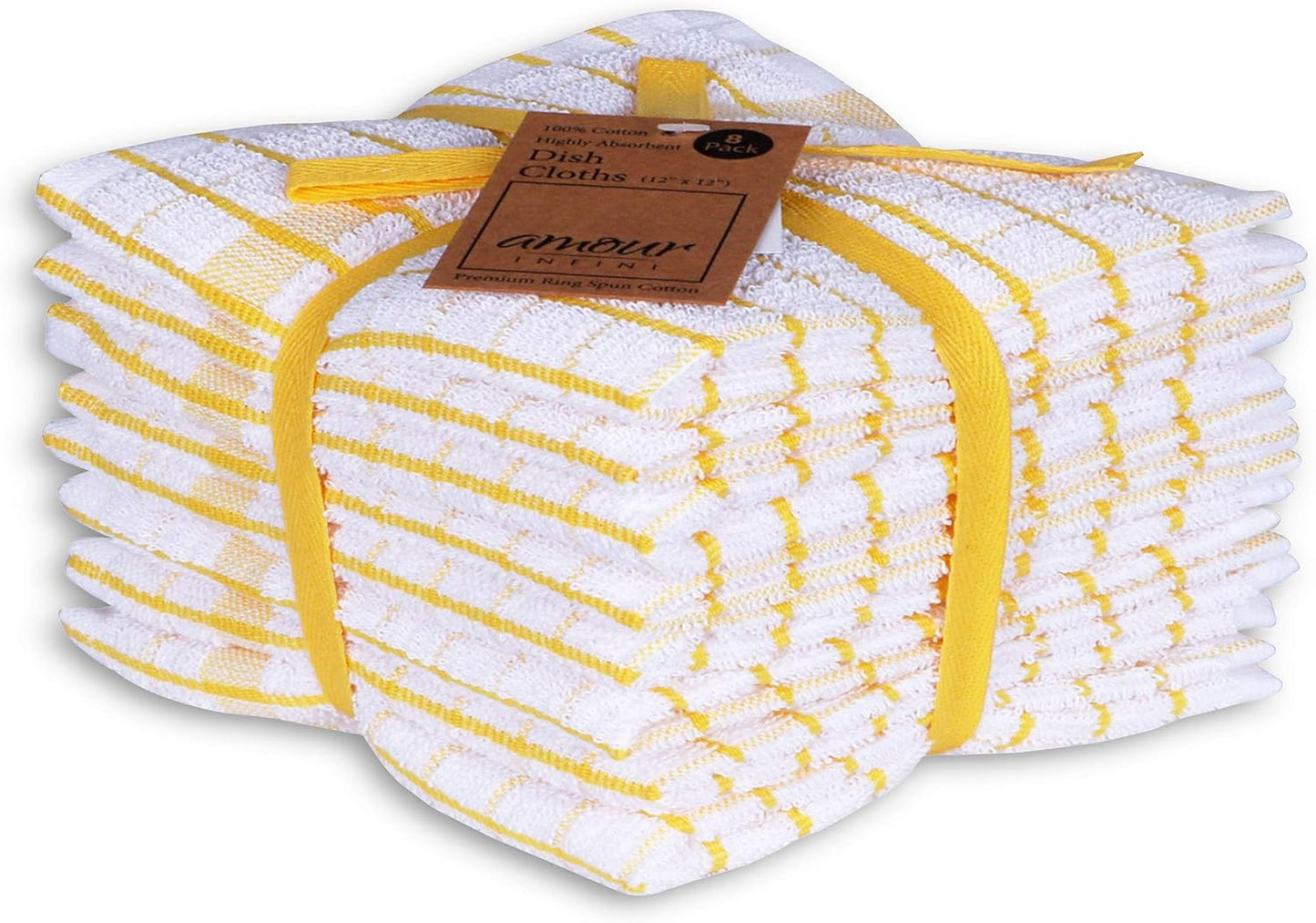 AMOUR INFINI Kitchen Dish Cloths Set of 8 - Ultra Soft, Highly Absorbent, Quick-Drying Terry Cotton