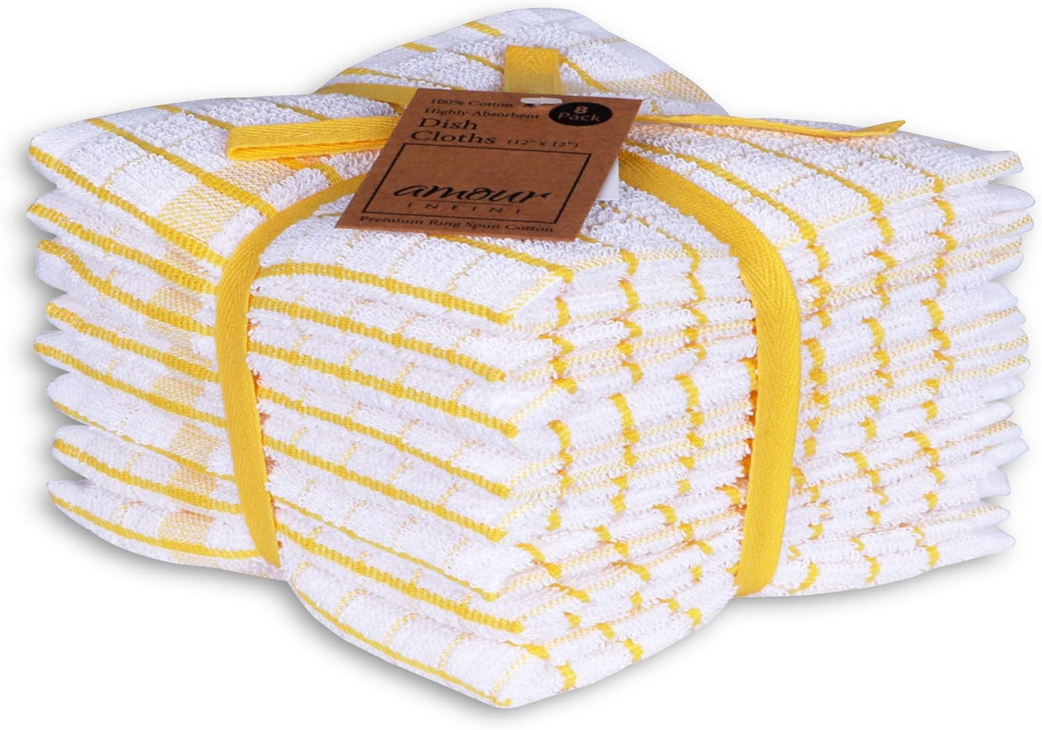 AMOUR INFINI Kitchen Dish Cloths Set of 8 - Ultra Soft, Highly Absorbent, Quick-Drying Terry Cotton