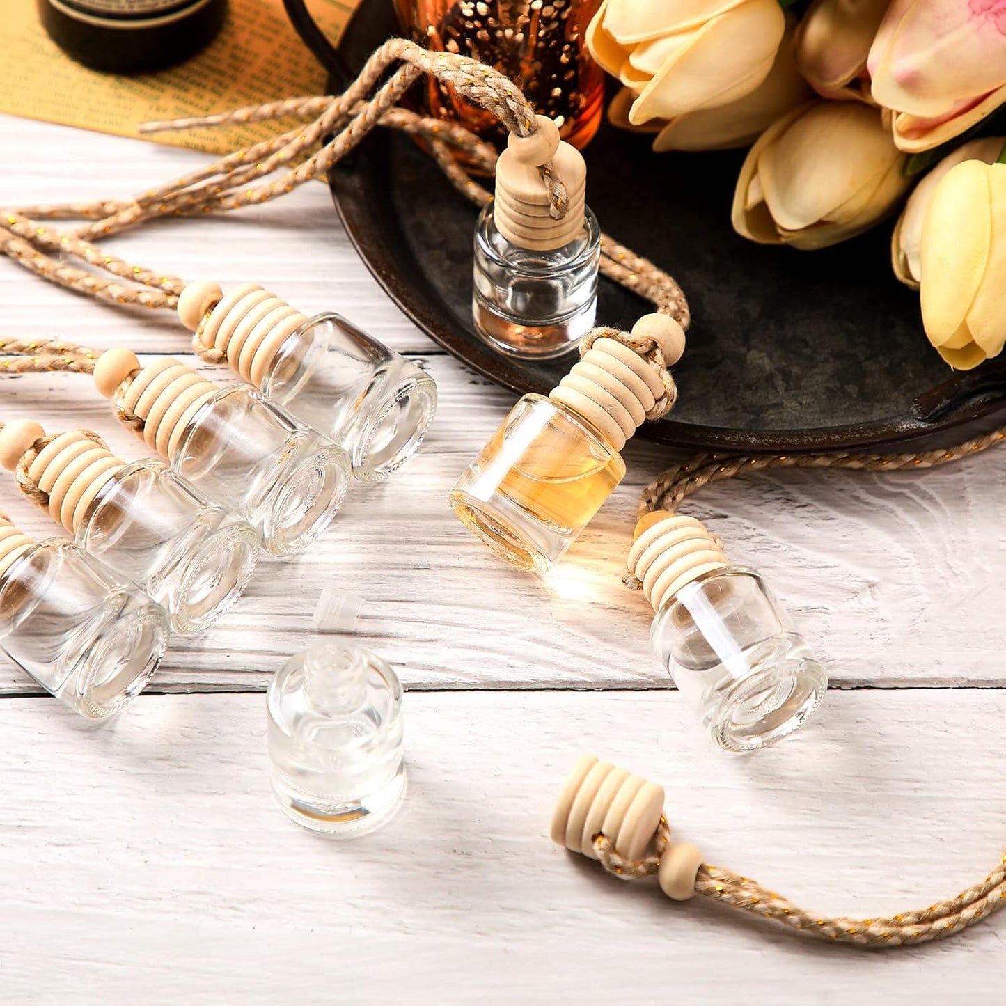 BBTO 50 Pcs Hanging Car Air Freshener Car Diffuser Bottles Empty Glass Perfume Bottle Freshener