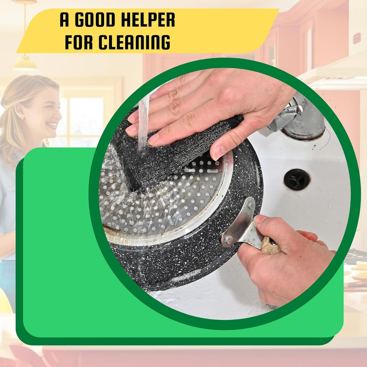 Steel Wool Scrub Sponges Kitchen, Reusable Dish Scrubber Sponge, for Pots, Pans, Gentle and Scratch