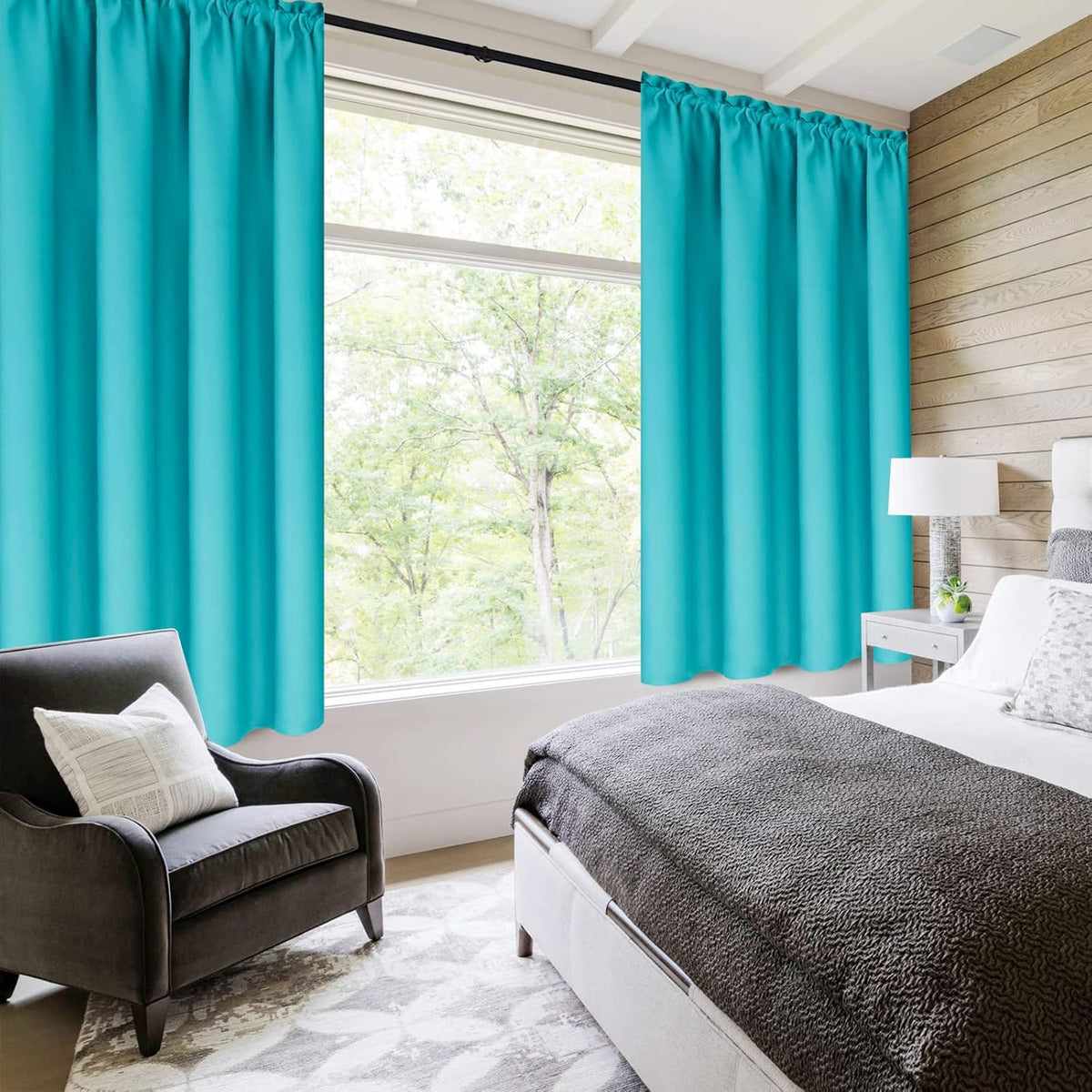 DWCN Turquoise Blackout Curtains for Bedroom –Rod Pocket Thermal Insulated Room Darkening Drapes