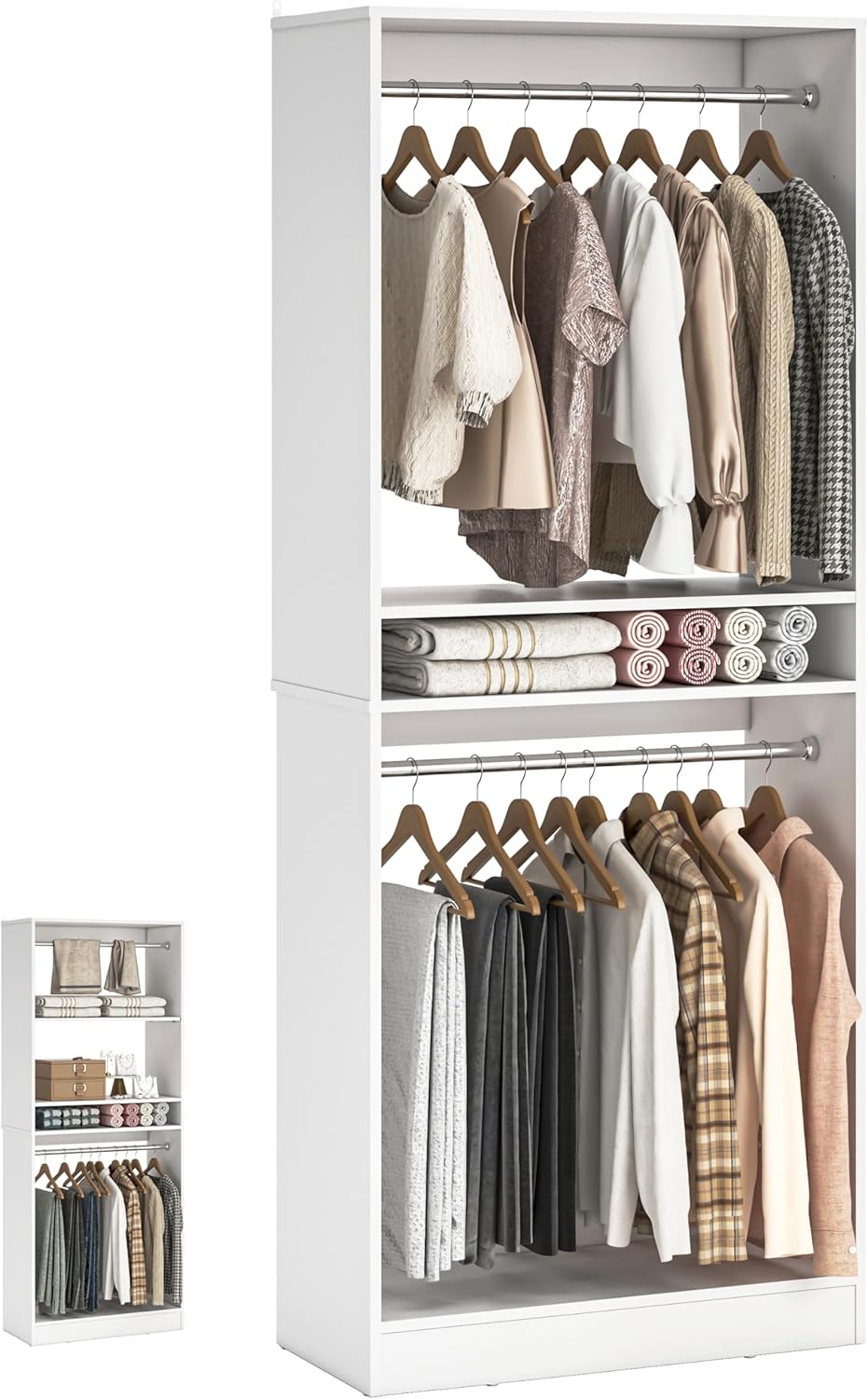 Unikito Freestanding Closet System, 25” Closet Organizer Wardrobe with Hanging Rods & Shelve