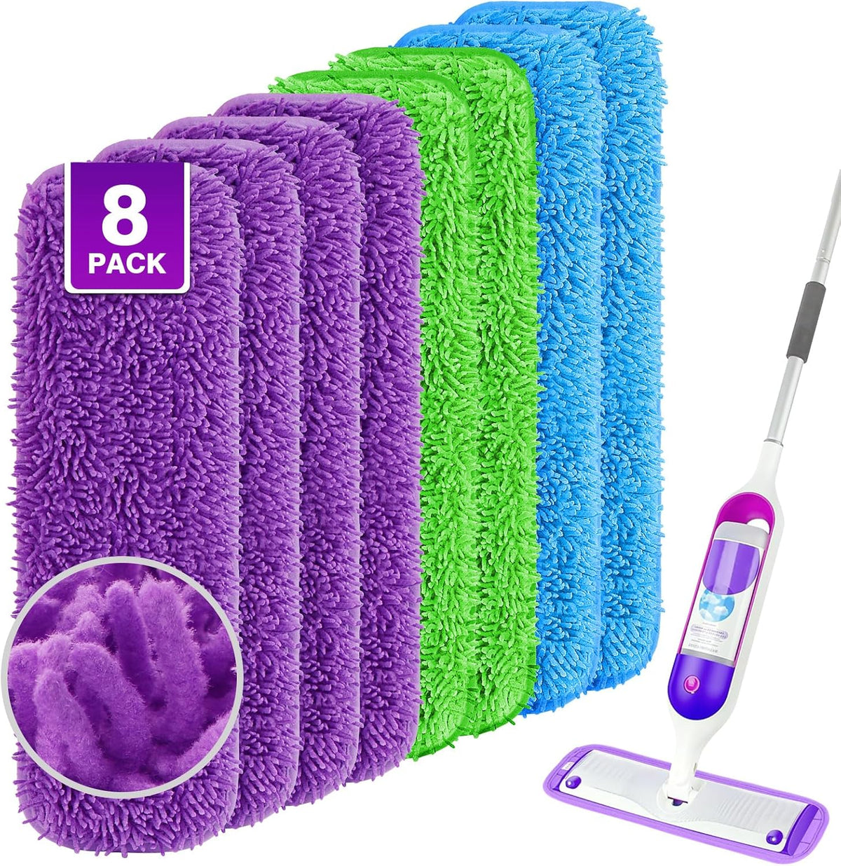 Reusable Mop Pads for Swiffer PowerMop, 8 Pack Microfiber Mop Pad Refill with Scrubber Strips for
