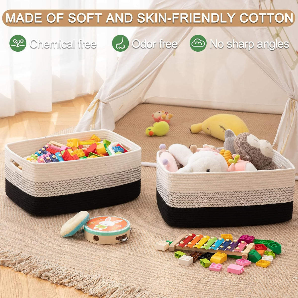 Large Storage Basket for Organizing, Woven Rope Basket for Shelves, Closet Organizer Bins for