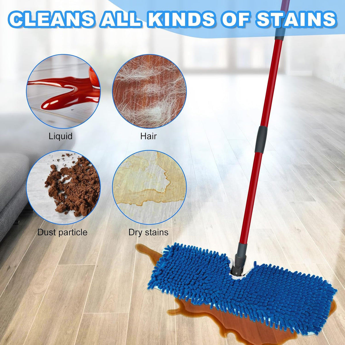 Microfiber Mops for Floor Cleaning, Flat Mop with 3 Reusable Pads and Extendable 58" Long Handle