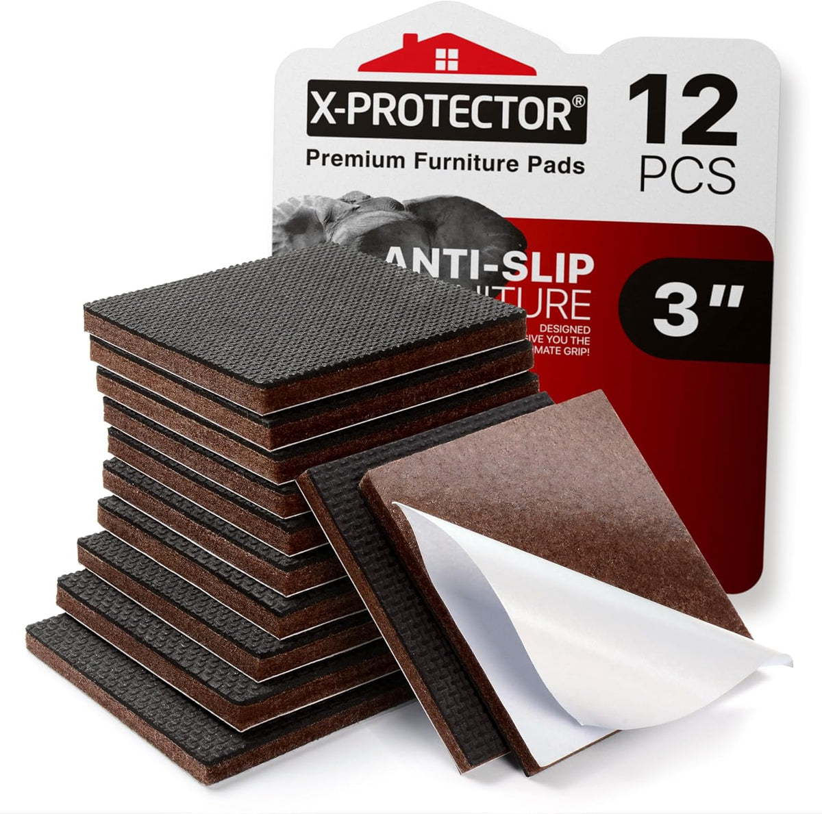 X-PROTECTOR Non Slip Furniture Pads – 12 Premium Furniture Grippers 3"! Best SelfAdhesive Rubber