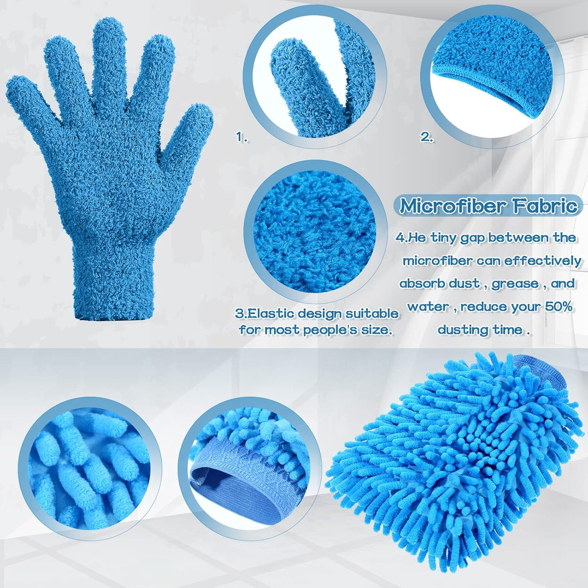 6 Pcs Microfiber Dusting Mitt Gloves Microfiber Washable Dusting Gloves Car Wash Mitt for Leaf