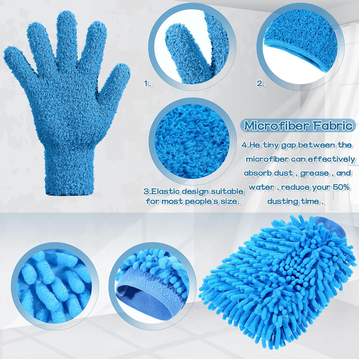 6 Pcs Microfiber Dusting Mitt Gloves Microfiber Washable Dusting Gloves Car Wash Mitt for Leaf