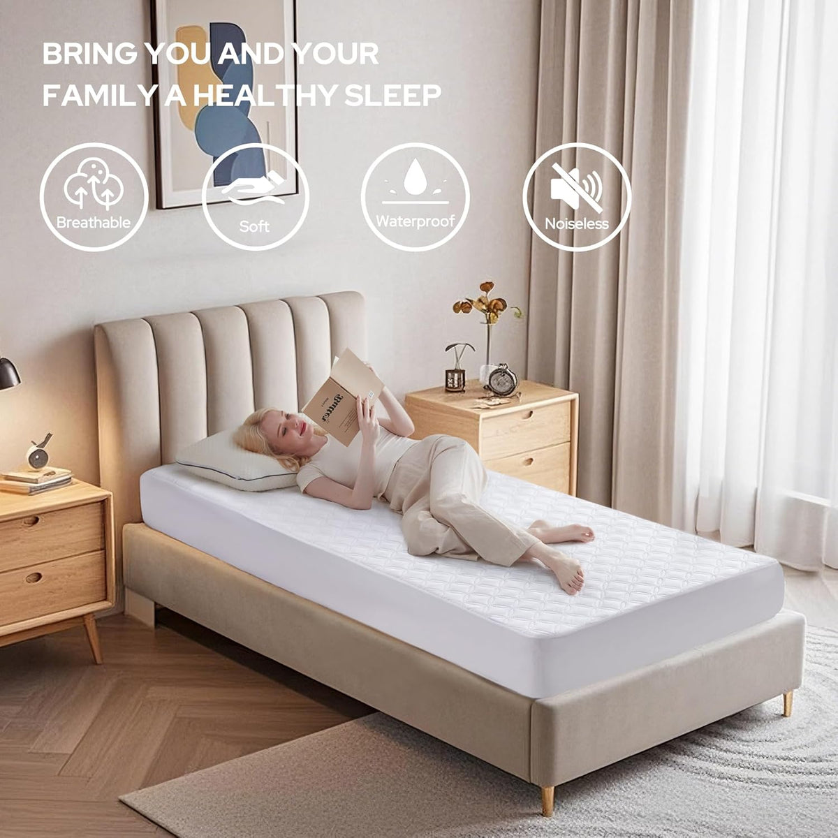 BEDLORE Waterproof Mattress Protector, Twin Size Mattress Pad with Deep Pocket Fitted Up to 6-15
