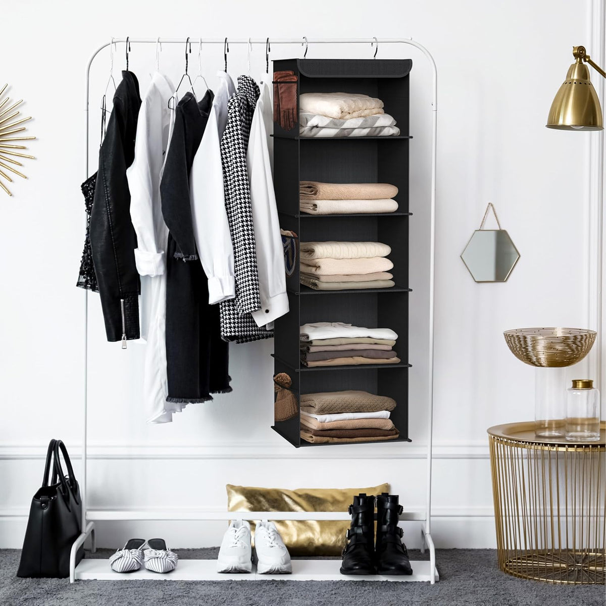 Simple Houseware 5 Shelf Hanging Closet Organizer, Black