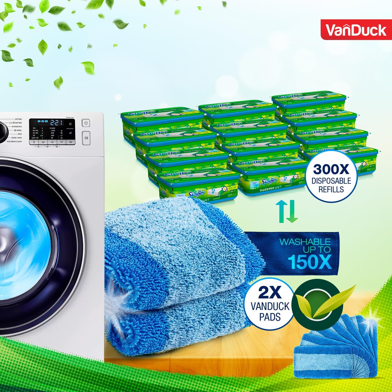 VanDuck Reusable Pet Heavy Duty Mop Pads Compatible with Swiffer Sweeper (6-Pack) - Washable
