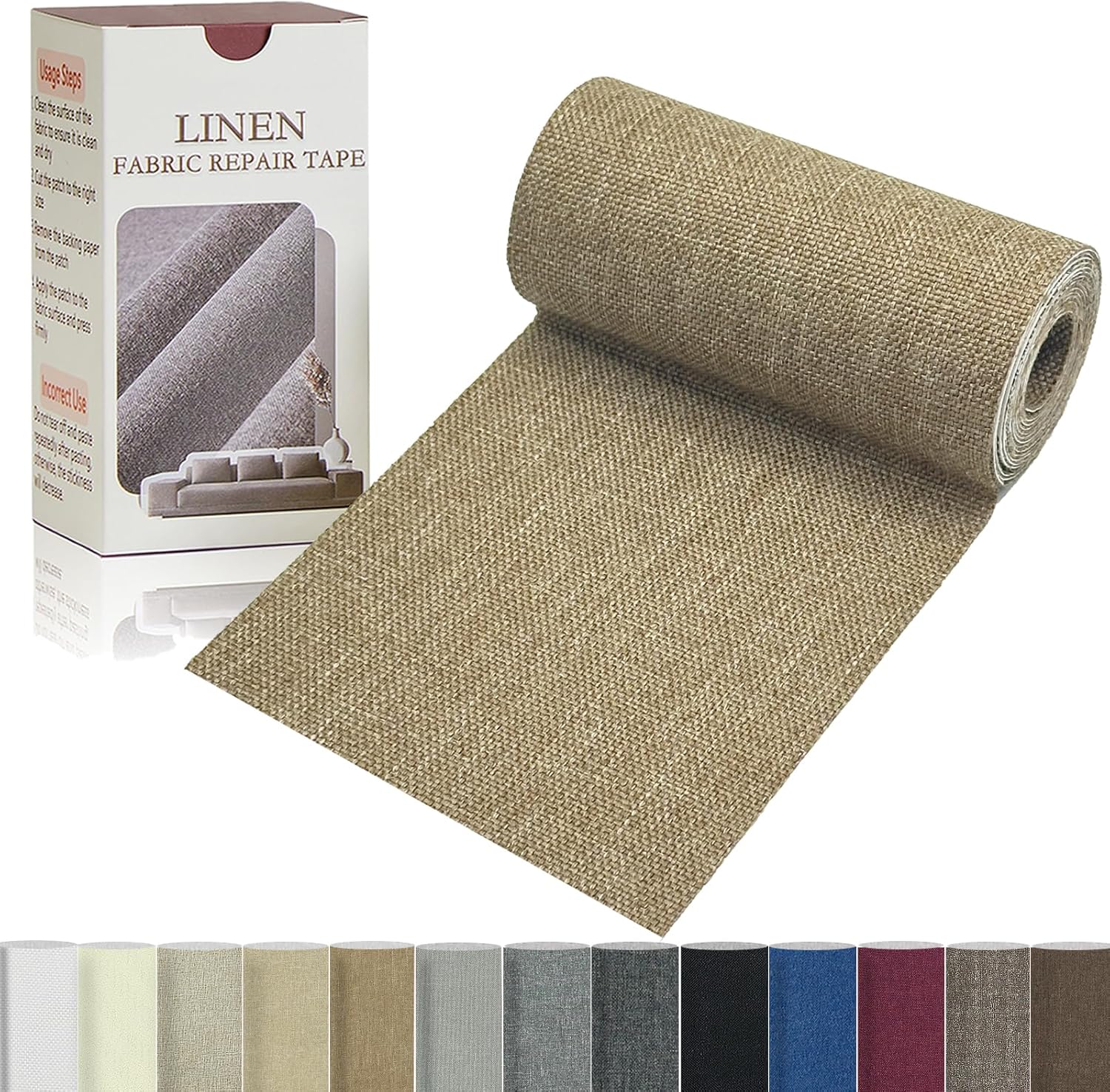 Linen Repair Tape 4x70 Inch Self-Adhesive Couch Patch Repair Fabric Patch for